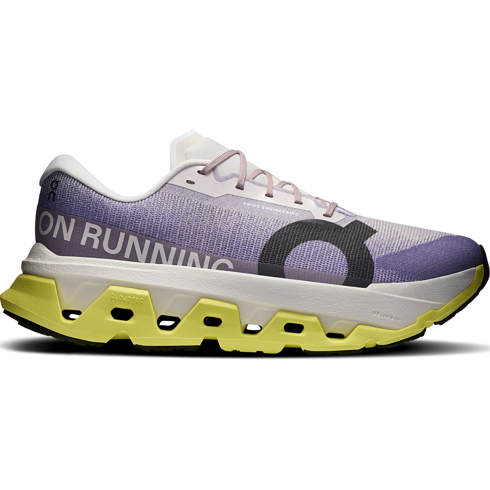 Men's On Cloudmonster 3 Hyper Running Shoes Lily Limelight outer side view showing dual-layer CloudTec cushioning with Helion HF hyper foam and enhanced rocker shape