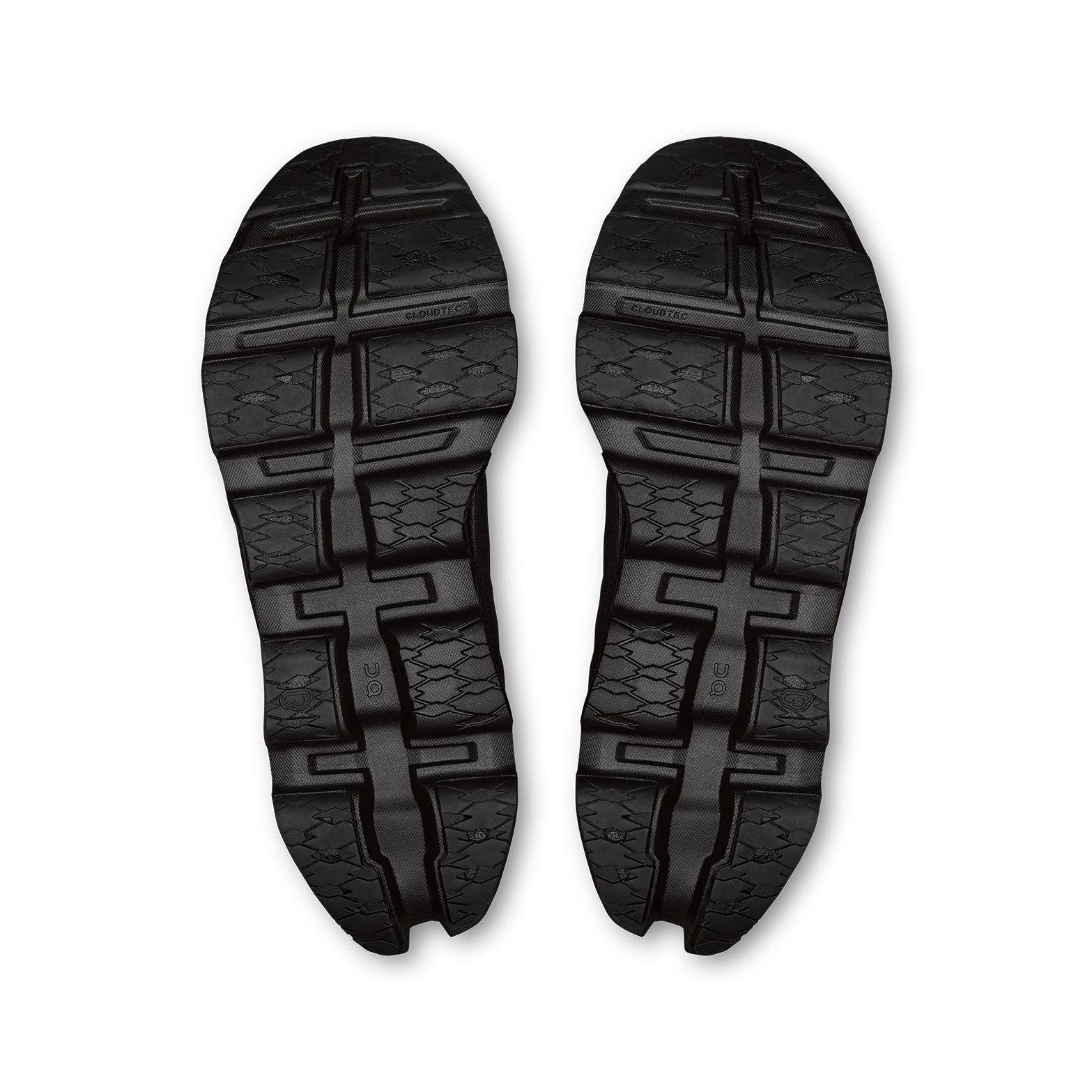 Men's On Cloudmonster 3 Running Shoes Black Black sole view displaying compressed rubber outsole and triple-layer CloudTec cushioning pods