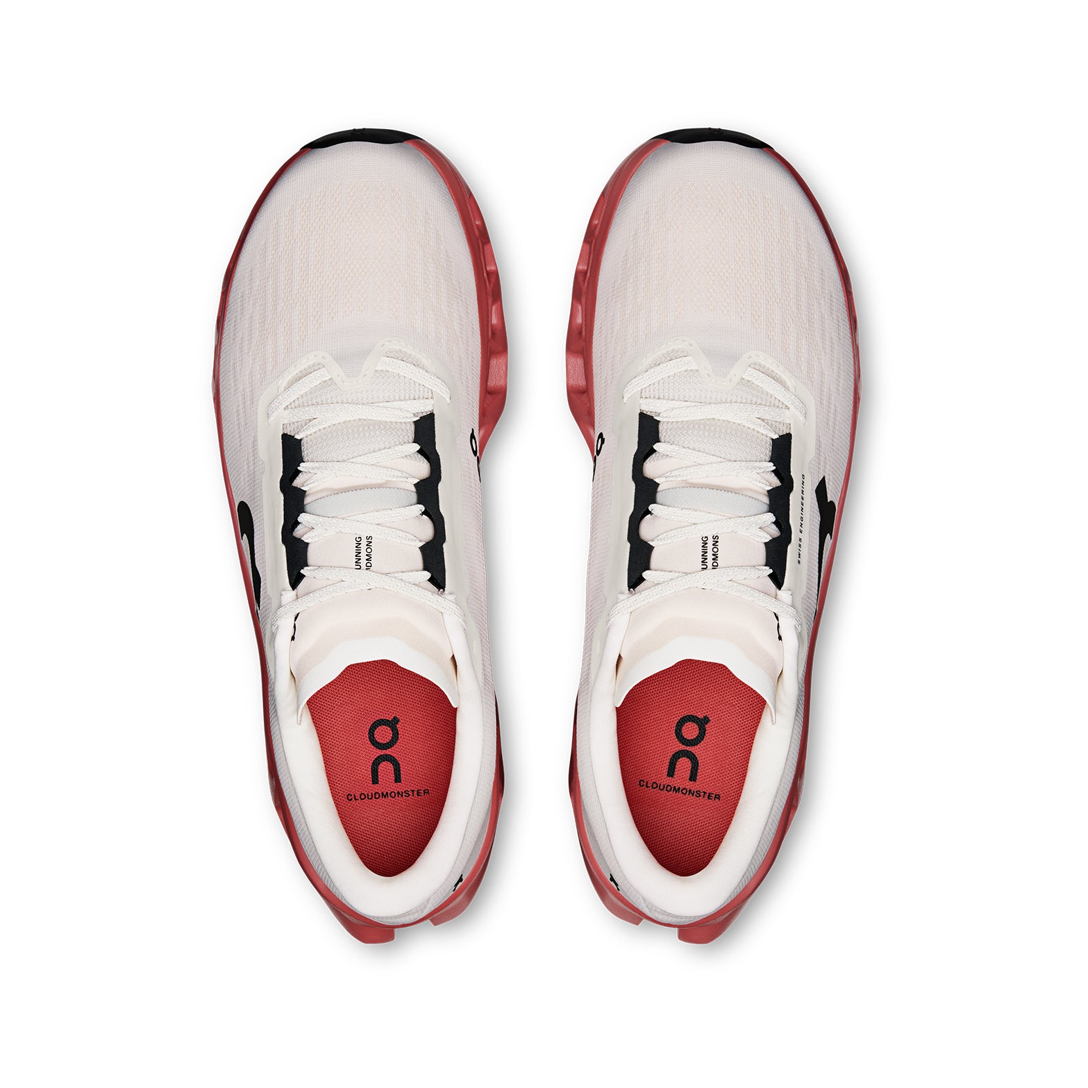Men's On Cloudmonster 3 Running Shoes Ivory Dustrose top view showing engineered knit upper with targeted breathability zones for comfortable secure fit during daily road running
