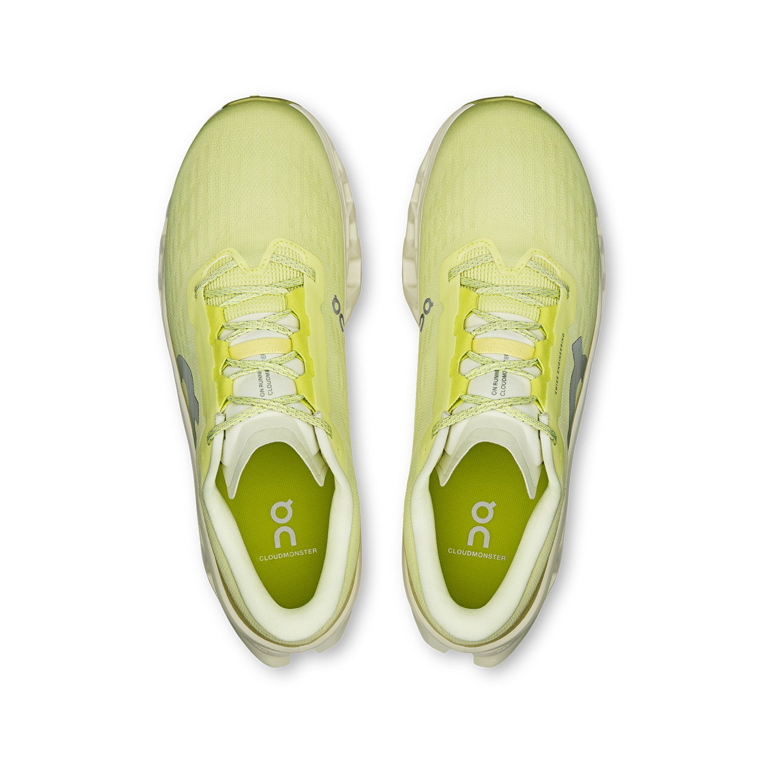 Men's On Cloudmonster 3 Running Shoes Limelight Seedling top view showing engineered knit upper with breathability zones and enhanced tongue design