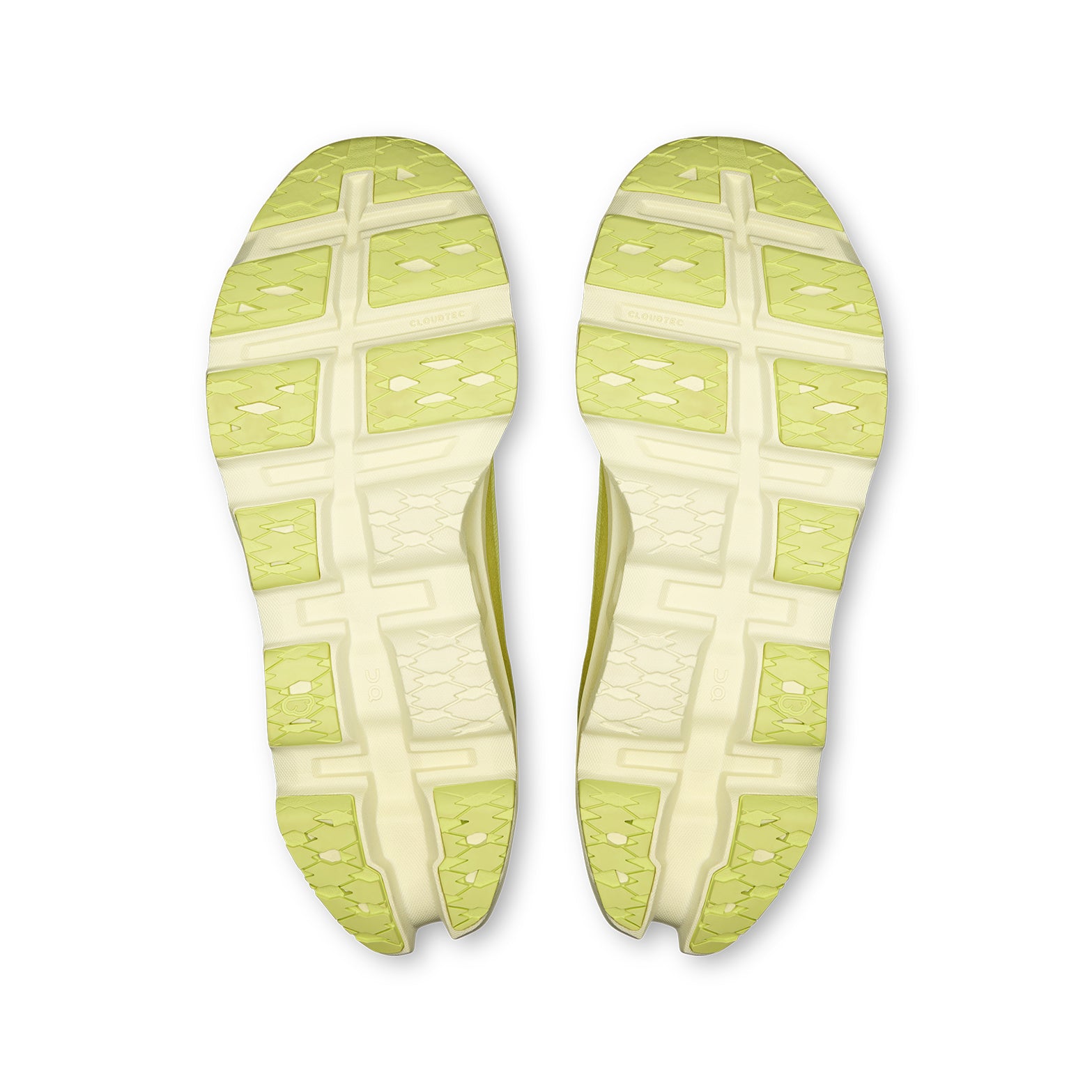 Men's On Cloudmonster 3 Running Shoes Limelight Seedling sole view displaying compressed rubber outsole and triple-layer CloudTec cushioning pods
