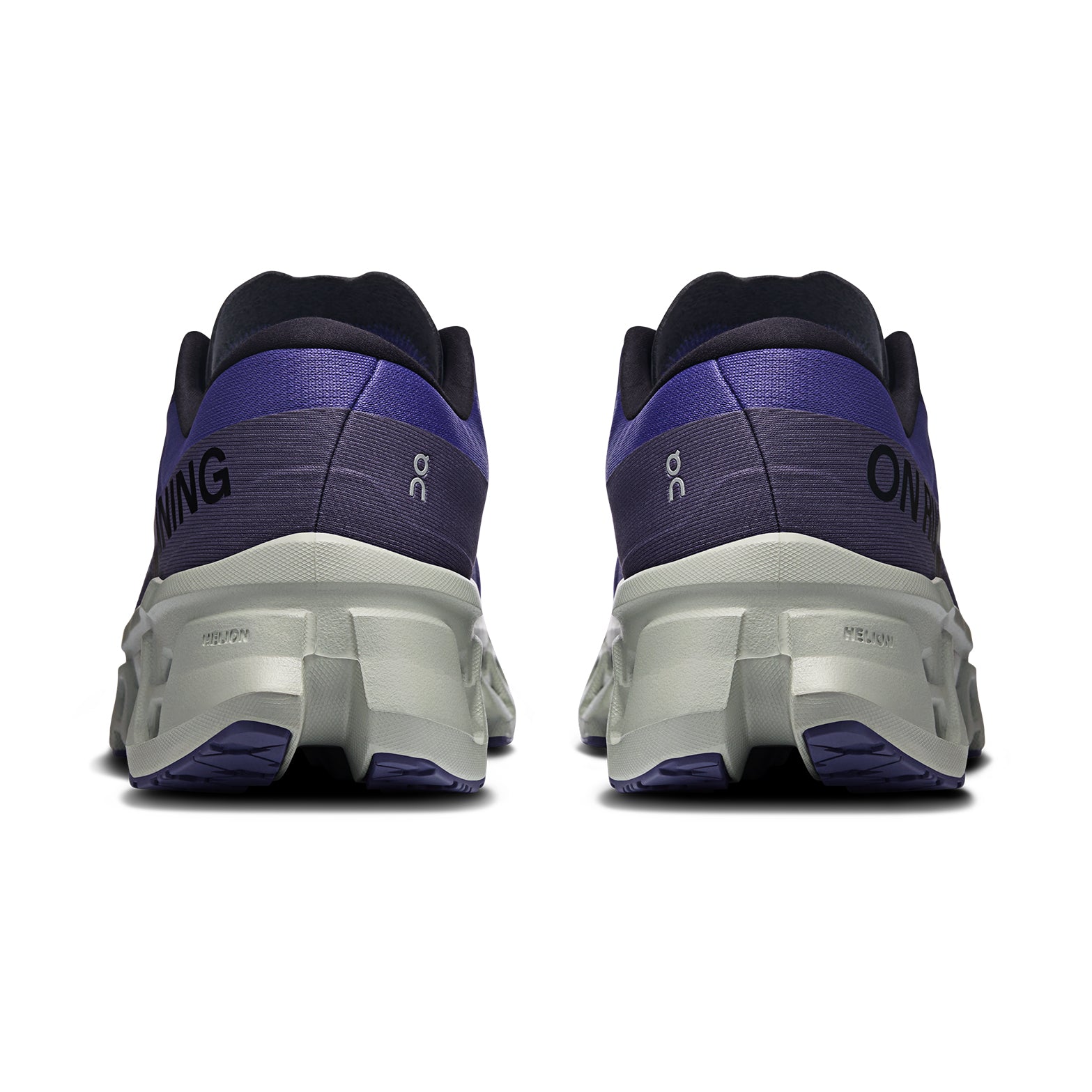 Men's On Cloudmonster 3 Running Shoes Twilight White heel view showing triple-layer CloudTec stack height and Helion foam construction