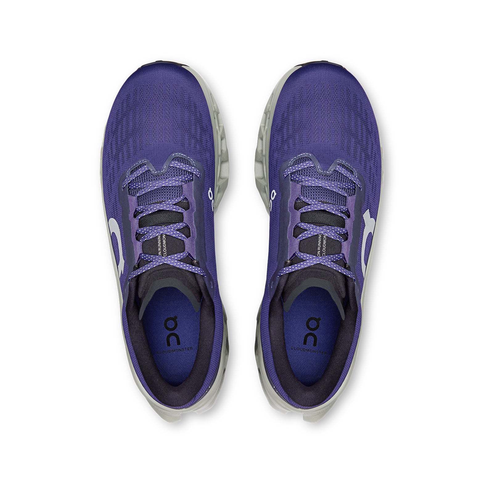 Men's On Cloudmonster 3 Running Shoes Twilight White top view showing engineered knit upper with breathability zones and enhanced tongue design