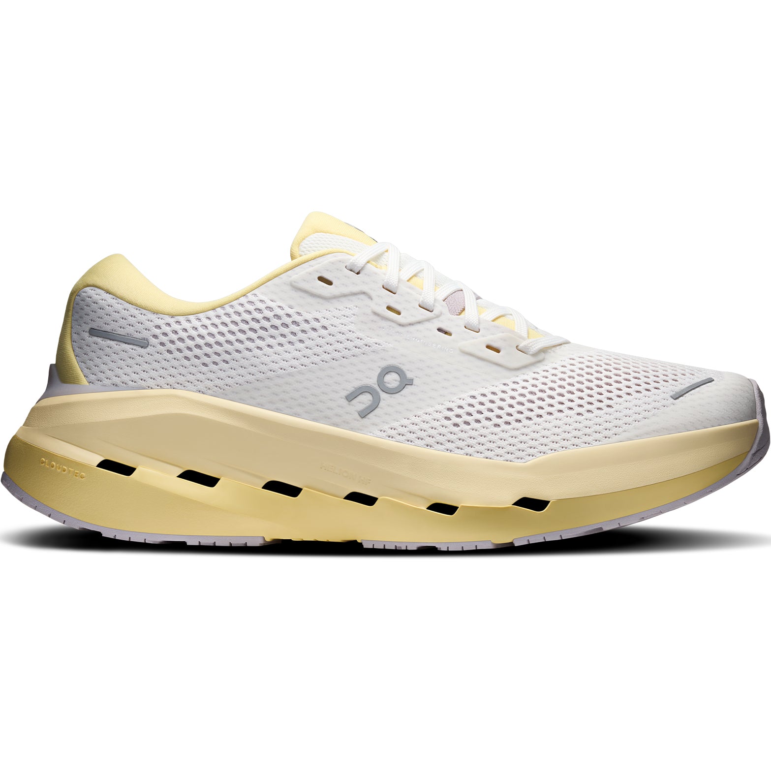 Men's On Cloudrunner 3 Max Running Shoes Ivory Dijon outer side view showing stability-engineered CloudTec cushioning with dual-layer Helion HF hyper foam midsole and wide base for supported daily running