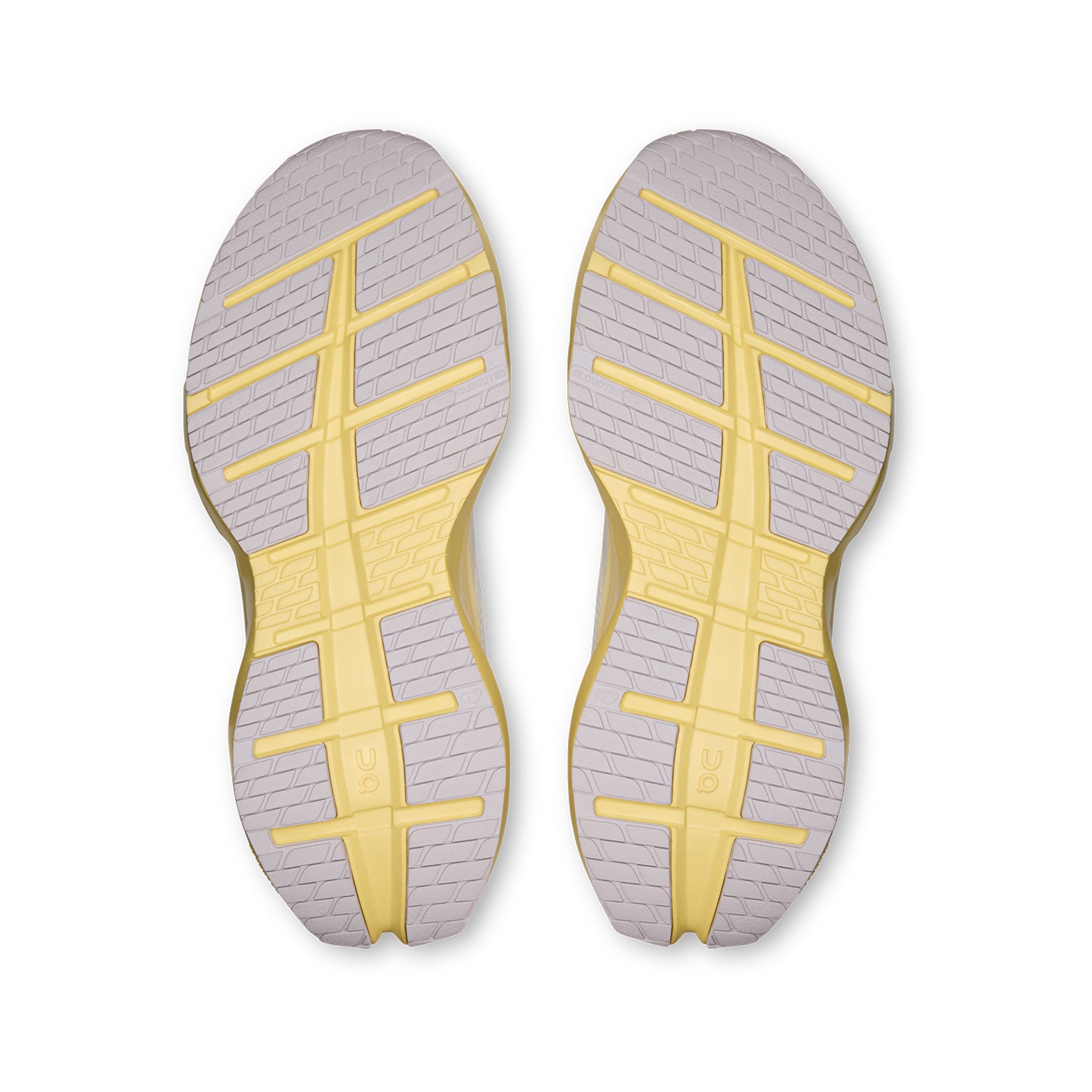 Men's On Cloudrunner 3 Max Running Shoes Ivory Dijon sole view displaying enhanced rubber outsole with wide base and stability-engineered CloudTec geometry for traction and lateral support
