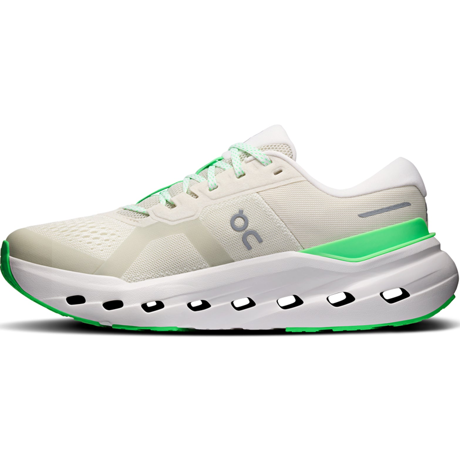 Men's On Cloudrunner 3 Running Shoes Ghost Verdite inner side view showing Helion foam with enhanced medial support and higher sidewall cupping for targeted stability during daily training