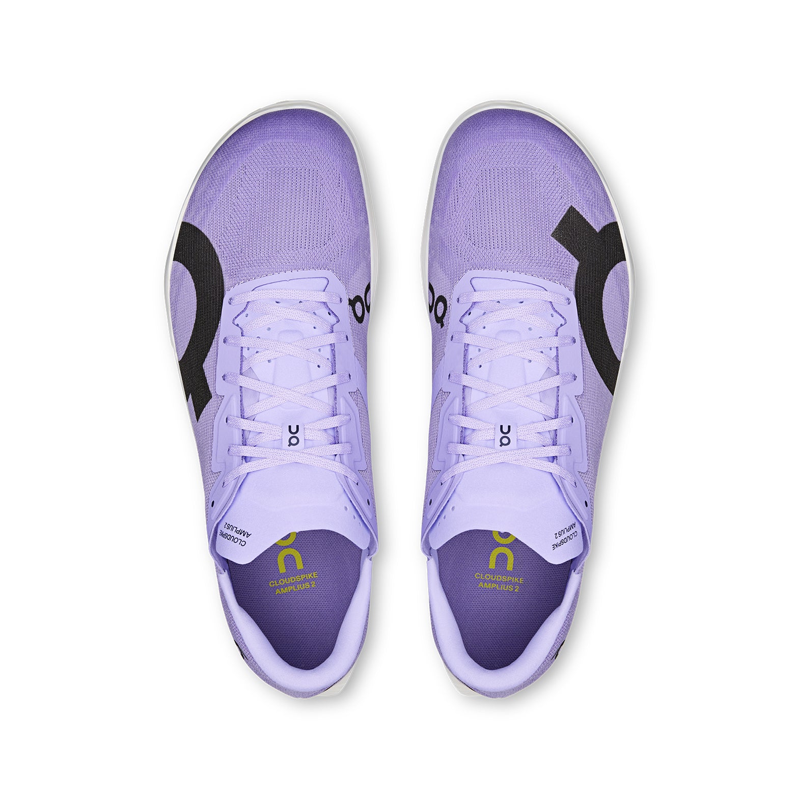 Men's On Cloudspike Amplius 2 Track Spikes Purple Yellow top view showing zoned woven upper with breathable construction and secure fit for 10,000m racing