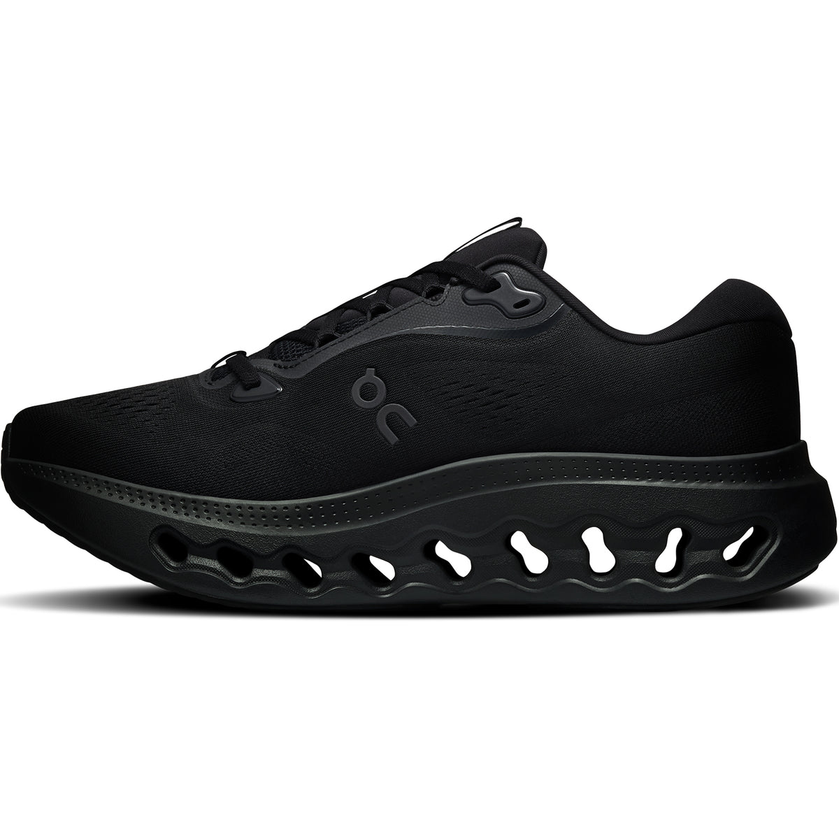 Side view of a black Men’s Cloudsurfer 3 Running Shoes Black / Black with a perforated CloudTec Phase midsole.