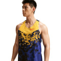 Men's Nike Dri-FIT AeroSwift ADV Running Vest Citron Pulse Lapis Bright Crimson front view on male runner showing racing vest design with Dri-FIT ADV moisture-wicking for breathable race day performance