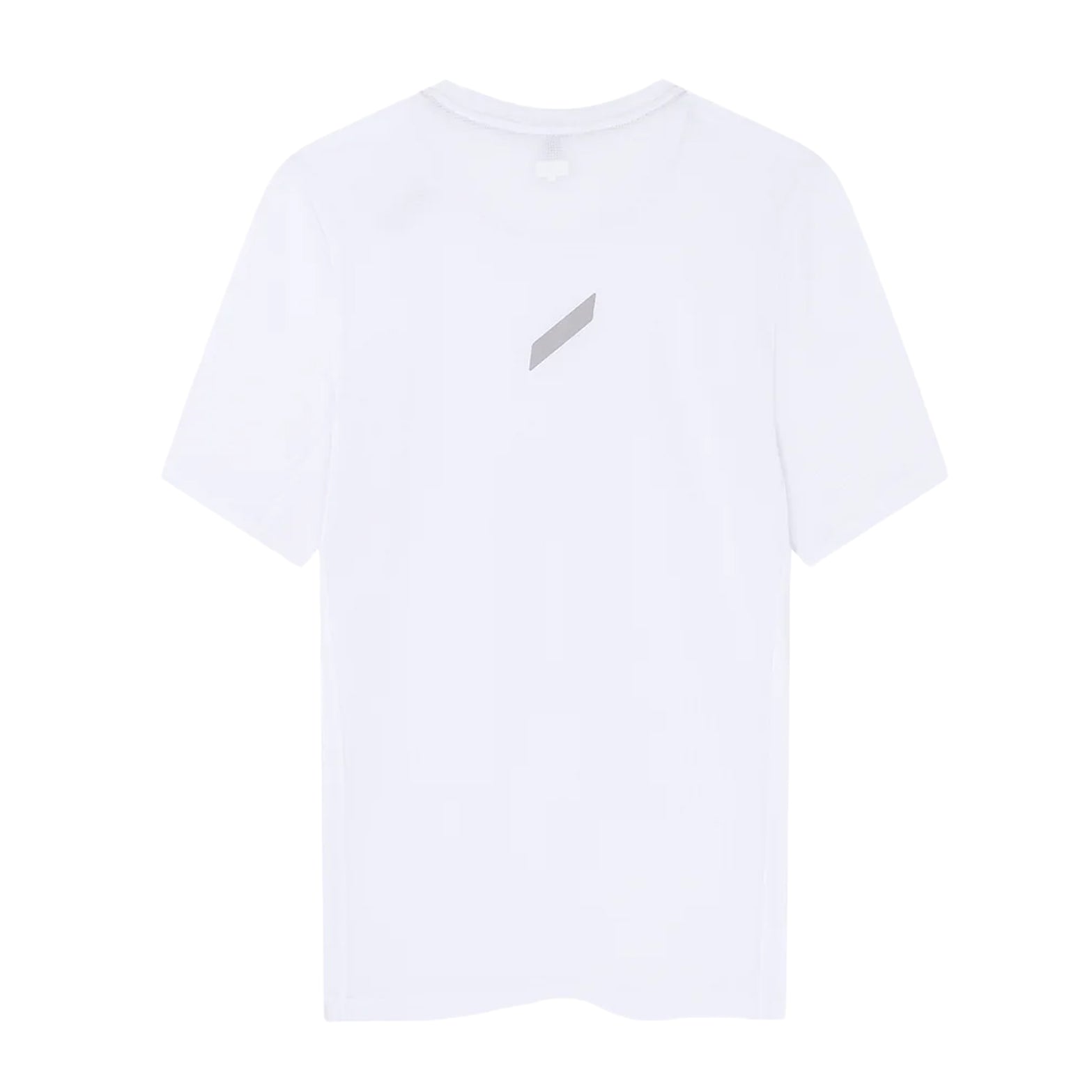 Men's Soar Eco Tech Tee White back view showing bonded seam construction and reflective Soar logo