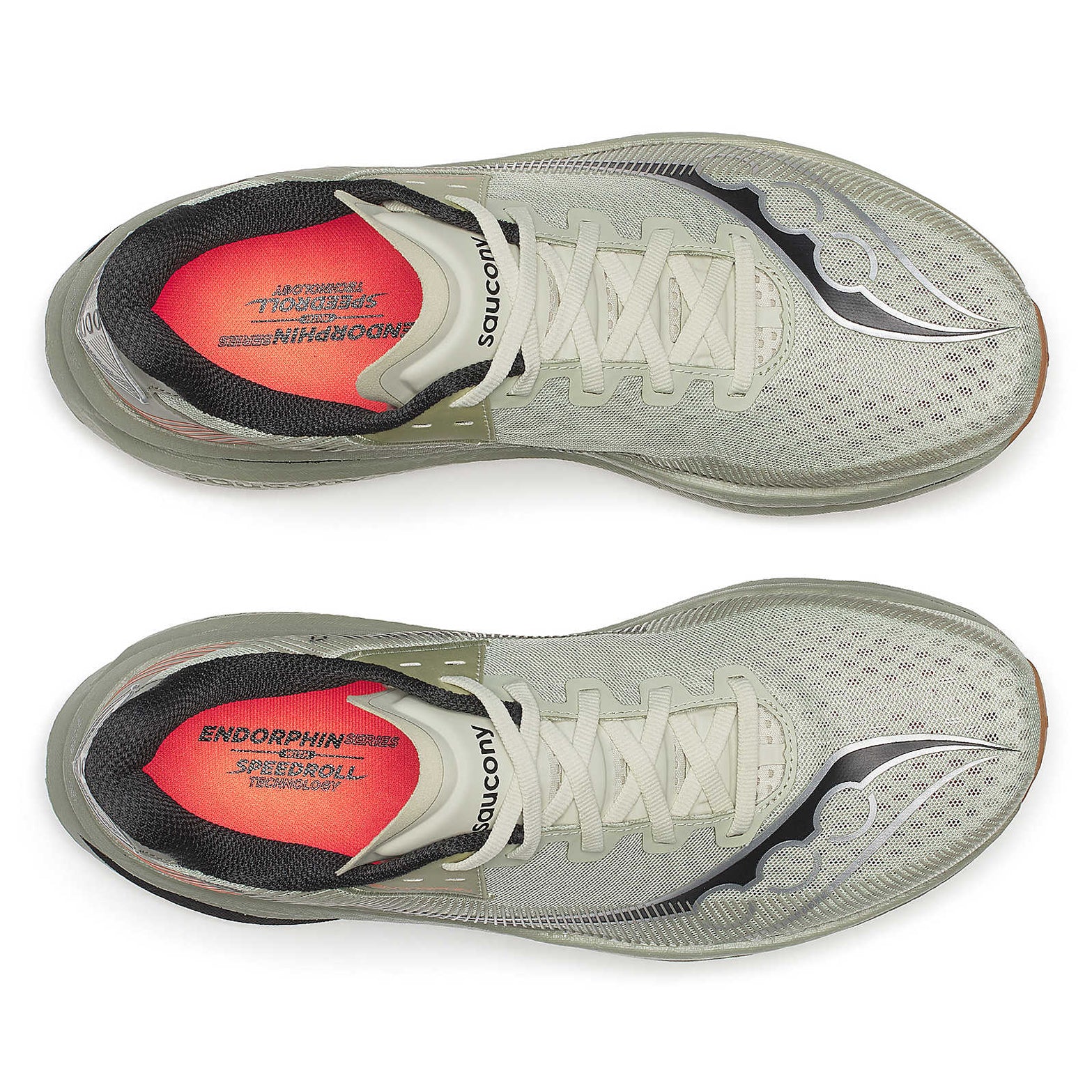Men's Saucony Endorphin Azura Running Shoes Sage Laurel pair top view showing breathable engineered mesh upper and lacing system