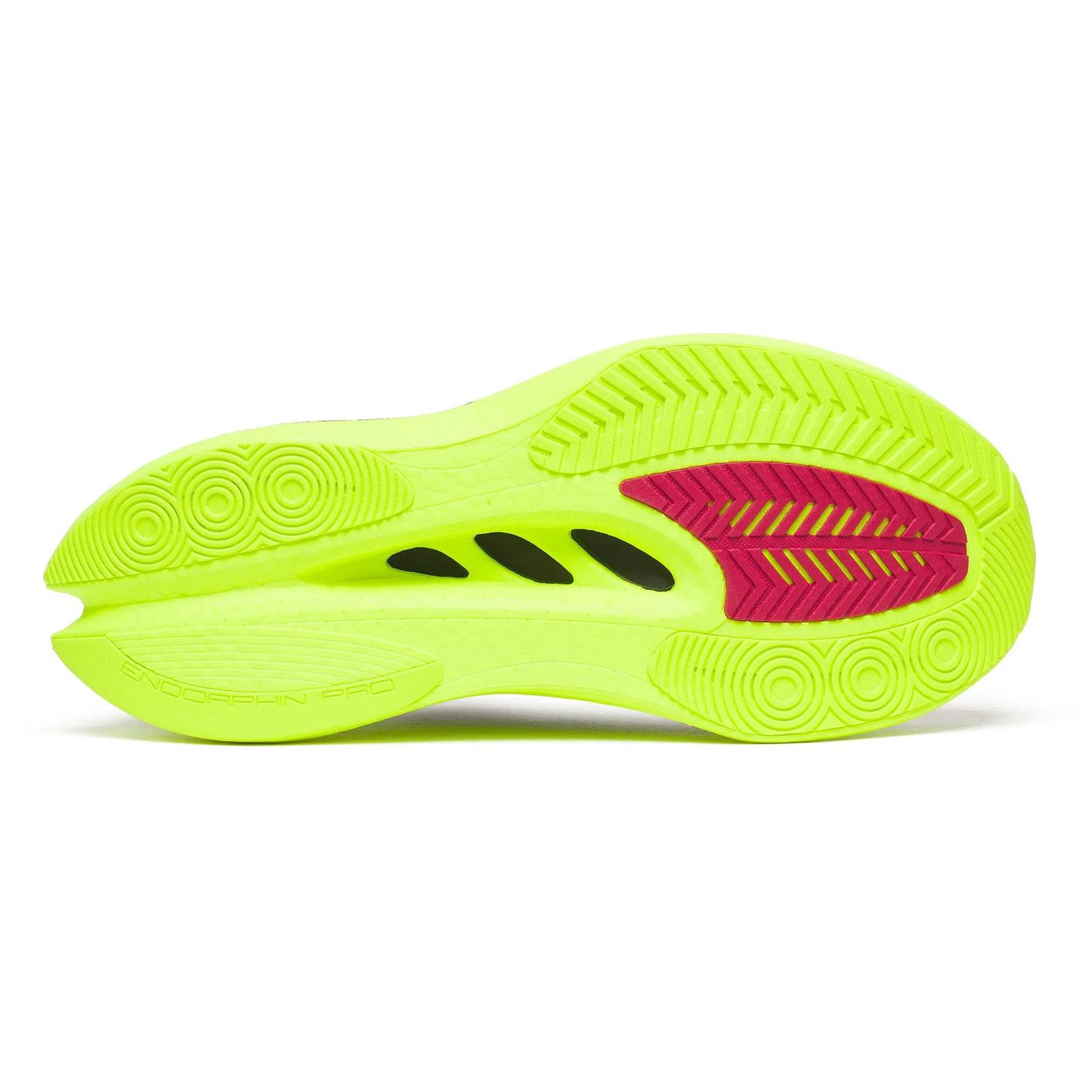 Men's Saucony Endorphin Pro 5 Running Shoes Citron Black sole view displaying PWRTRAC rubber outsole with improved grip and surface abrasion resistance
