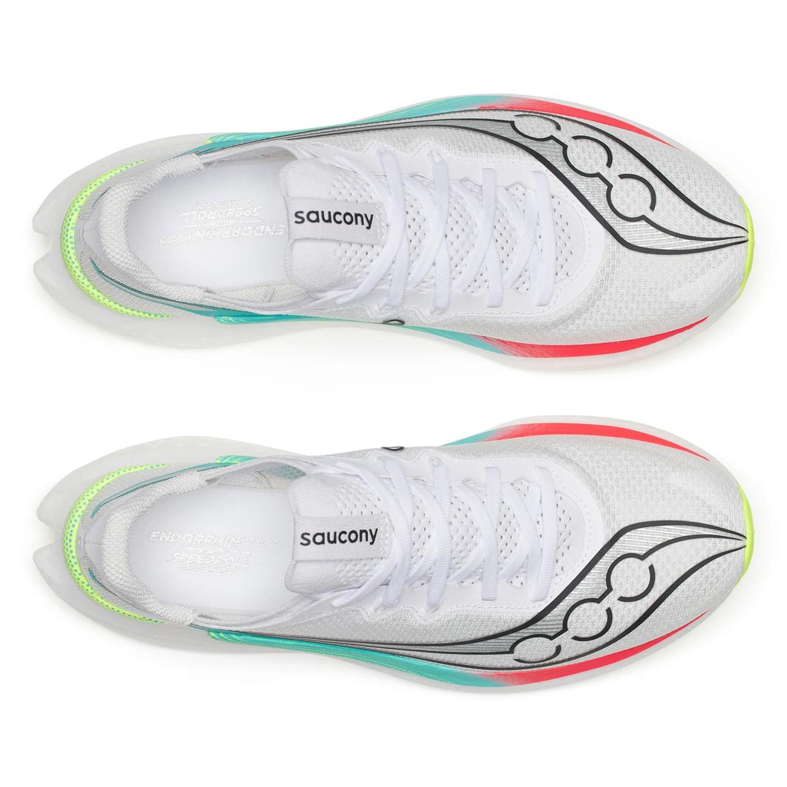 Men's Saucony Endorphin Pro 5 Running Shoes White Multi top view showing lightweight racing upper construction with carbon-plated super shoe design