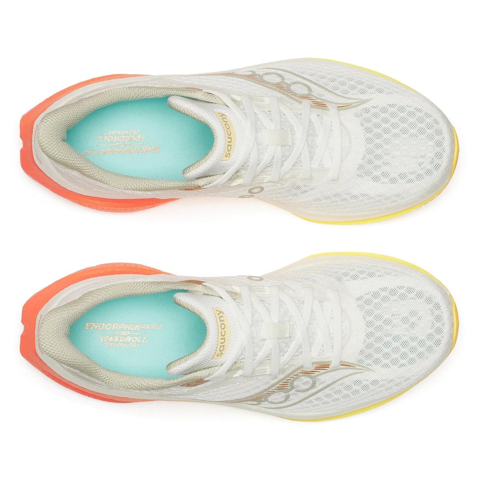 Men's Saucony Endorphin Speed 5 Running Shoes Ivory Fire top view showing lightweight engineered mesh upper with breathable construction for speed training