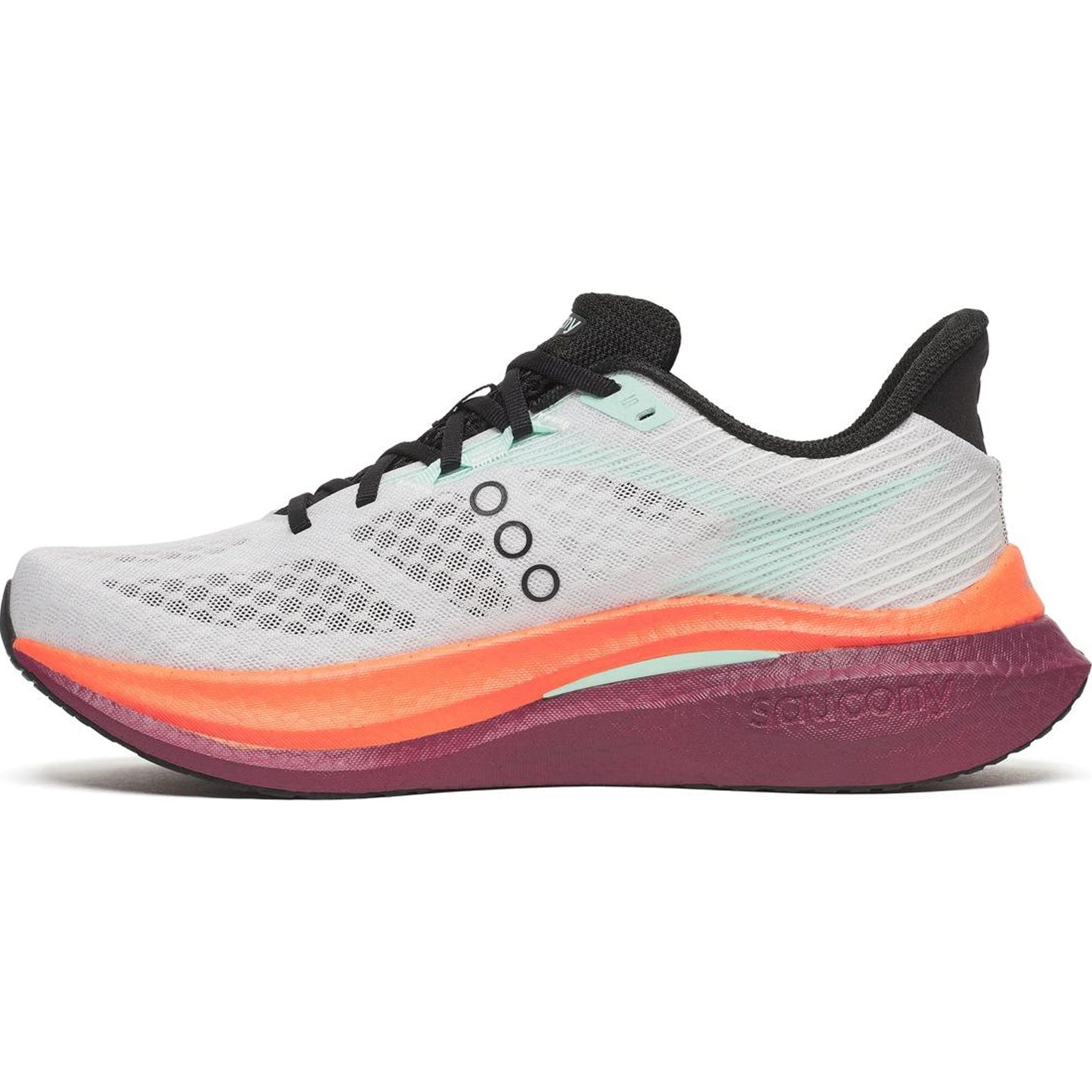 Men's Saucony Endorphin Speed 5 Running Shoes White Crimson inner side view showing dual-layer PWRRUN PB foam with nylon plate for snappy transitions and fast running