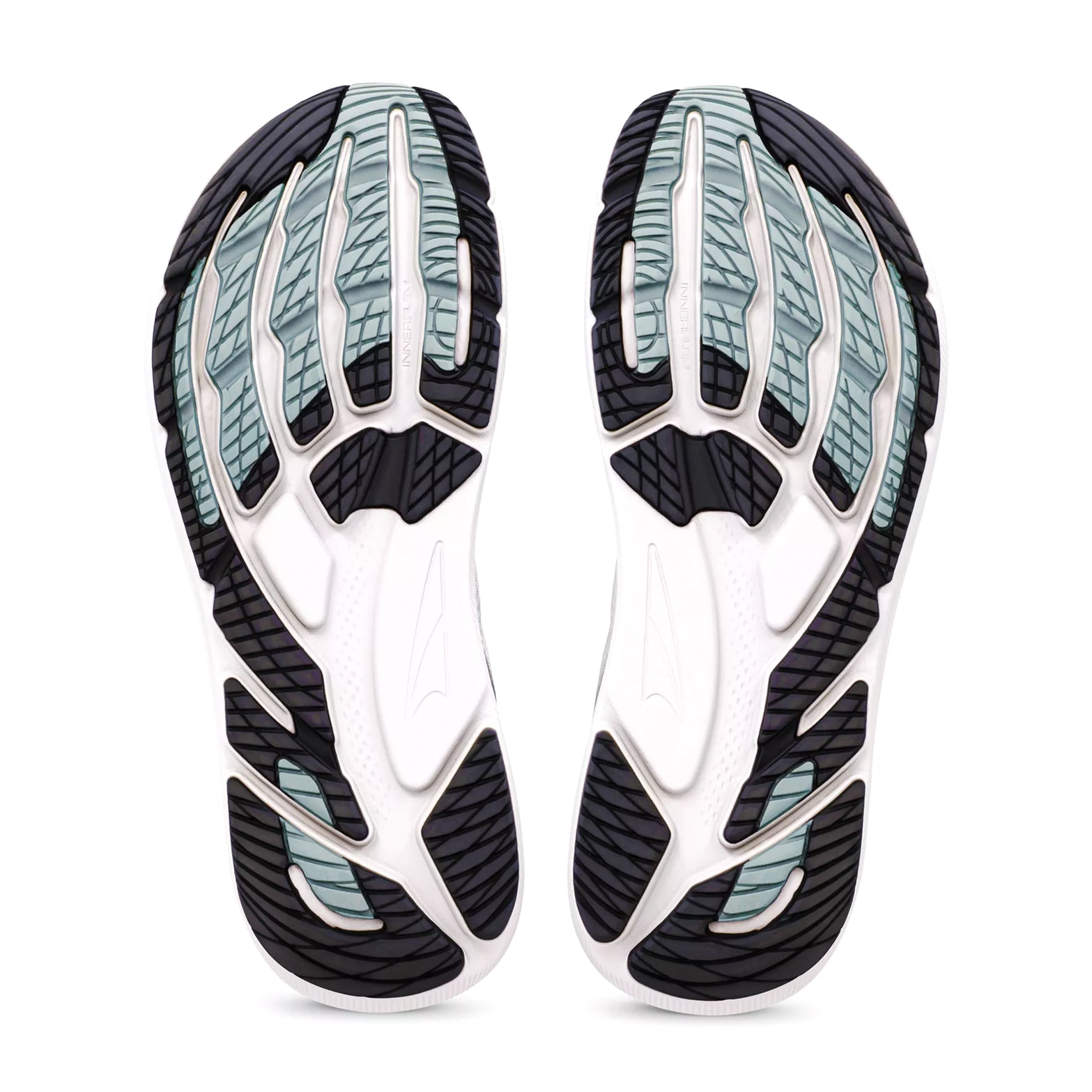 Men's Altra FWD VIA 2 Running Shoes Vaporous Grey Grey sole view displaying rubber outsole with rocker shape geometry for smooth efficient natural toe-off during daily road running