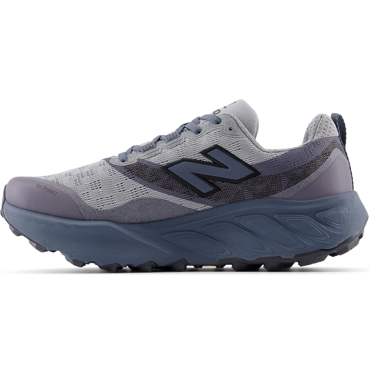 New Balance Fresh Foam X Hierro v9 Slate Grey Shadow Blue inner side view featuring Fresh Foam X midsole and gusseted tongue design