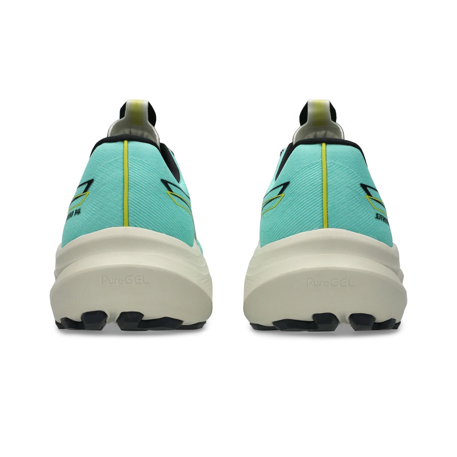 Men's ASICS GT-2000 14 TR Running Shoes Aurora Green Cacti heel view showing FF BLAST MAX cushioning stack, rearfoot PureGEL technology and 3D GUIDANCE SYSTEM