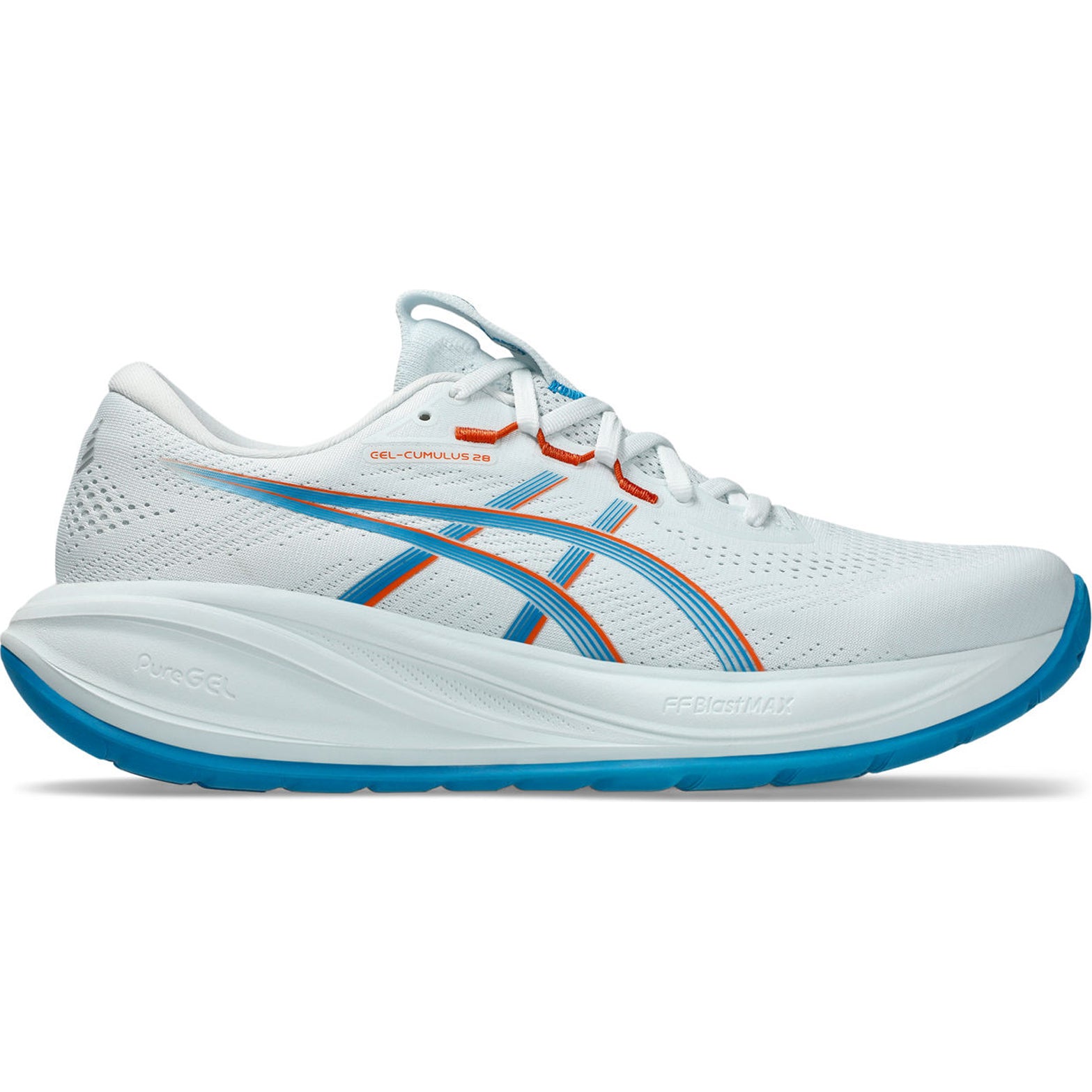 Men's ASICS Gel-Cumulus 28 Running Shoes Arctic Blue Aegean Blue outer side view showing FF BLAST MAX midsole and engineered mesh upper