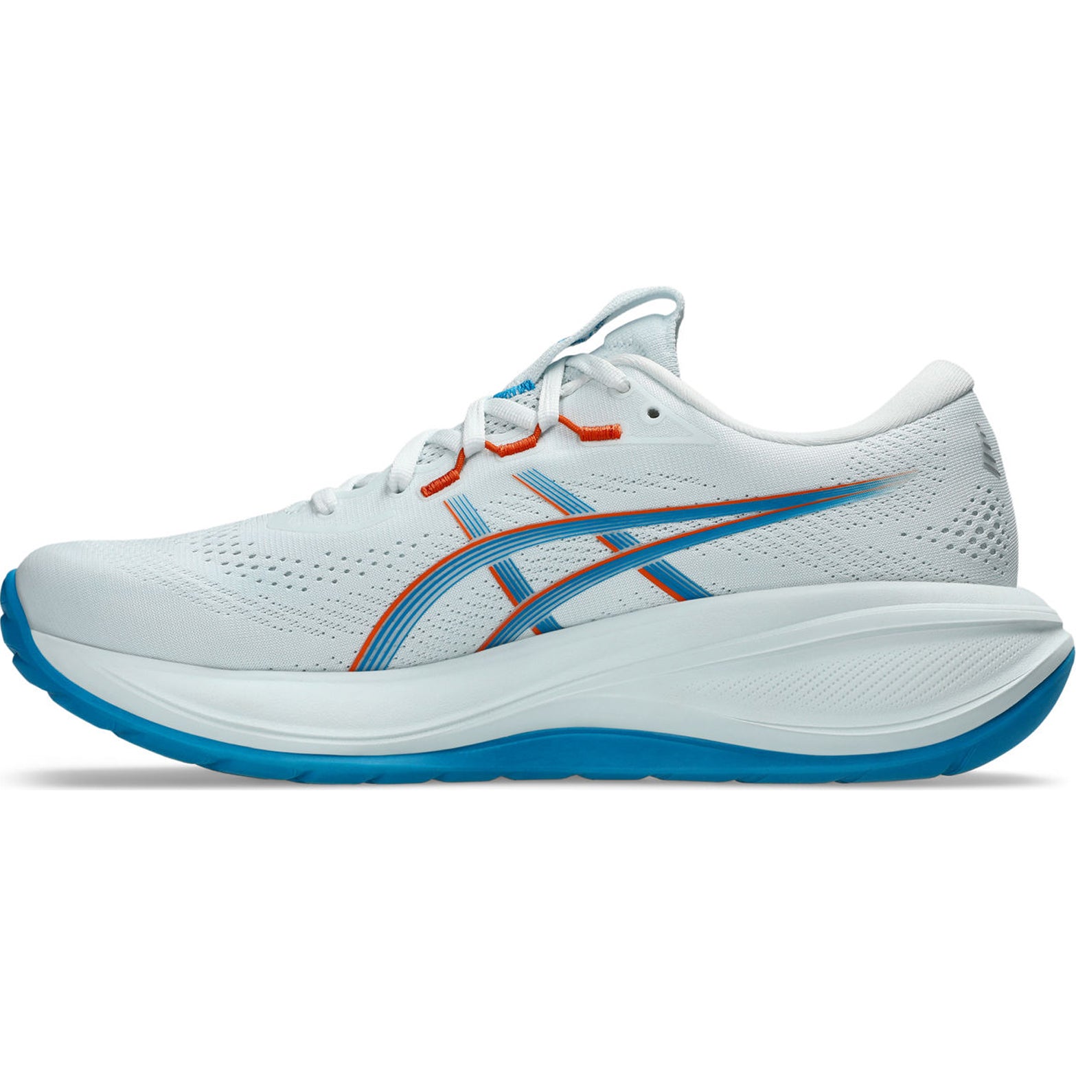 Men's ASICS Gel-Cumulus 28 Running Shoes Arctic Blue Aegean Blue inner side view showing PureGEL heel technology and FF BLAST MAX cushioning