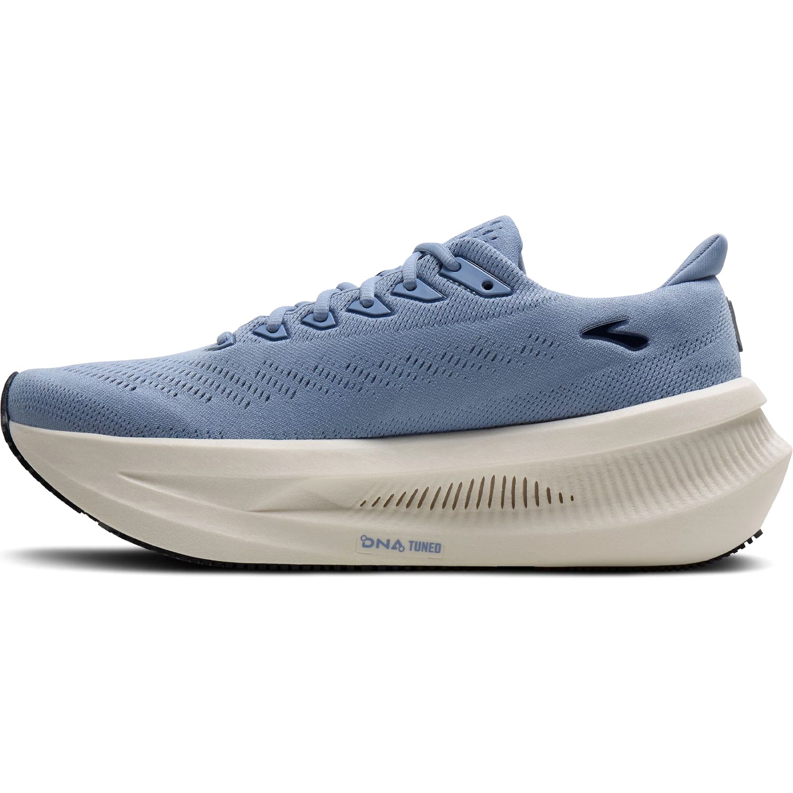 Brooks Glycerin Max 2 men's running shoe in Rain Washed / Navy Blazer / Clear — inner view showing rain washed engineered mesh upper, navy blazer midsole detailing, GlideRoll™ Rocker geometry and nitrogen-infused DNA TUNED dual-cell foam construction
