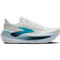 Men's Brooks Glycerin Max 2 Running Shoes White Blue Spellbound outer side view showing nitrogen-infused DNA TUNED foam with dual-cell construction and GlideRoll Rocker
