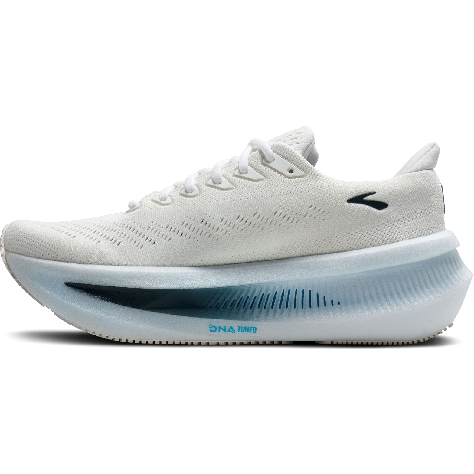 Men's Brooks Glycerin Max 2 Running Shoes White Blue Spellbound inner side view showing DNA TUNED foam cushioning with large heel cells and small forefoot cells