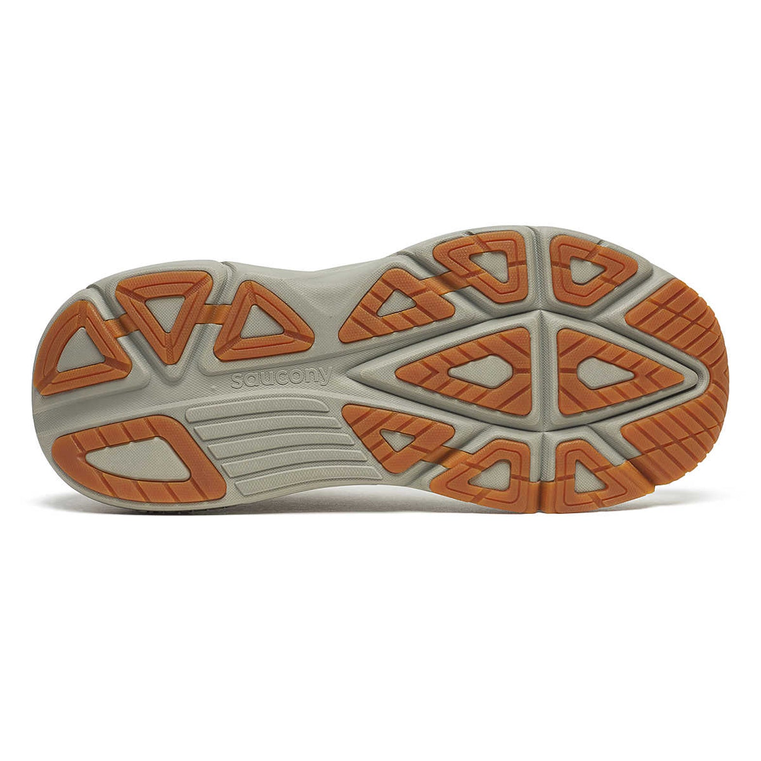 Men's Saucony Guide 19 Running Shoes Sage Gum sole view displaying enhanced forefoot flexibility and durable outsole construction
