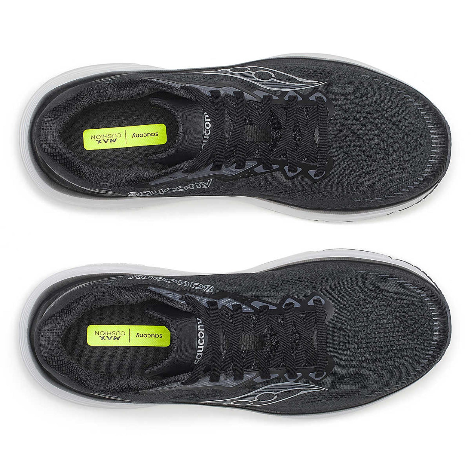 Men's Saucony Guide 19 Wide Fit Running Shoes Black Silver top view showing flexible mesh upper with adaptive fit construction and wide fit toe box