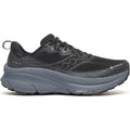 The Saucony Men’s Guide TR GTX Black / Gunmetal is a max-cushion stability running shoe with mesh panels, GORE-TEX on the toe, lace-up closure, and wavy side logo.
