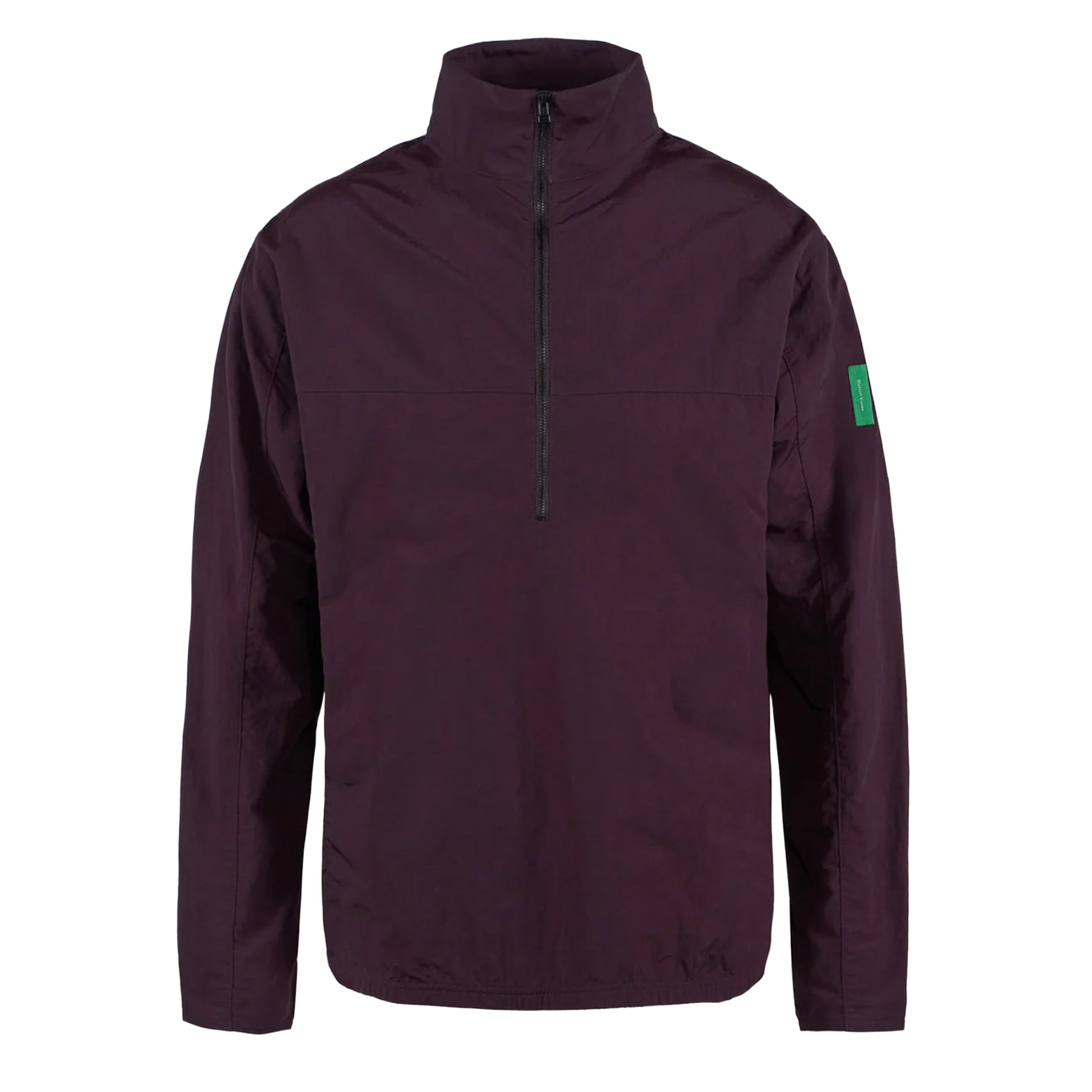 District Vision Men's Half Zip Nylon Windbreaker Blackberry front product view showing Japanese recycled single-layer shell with half-zip front and 123gsm water-resistant construction
