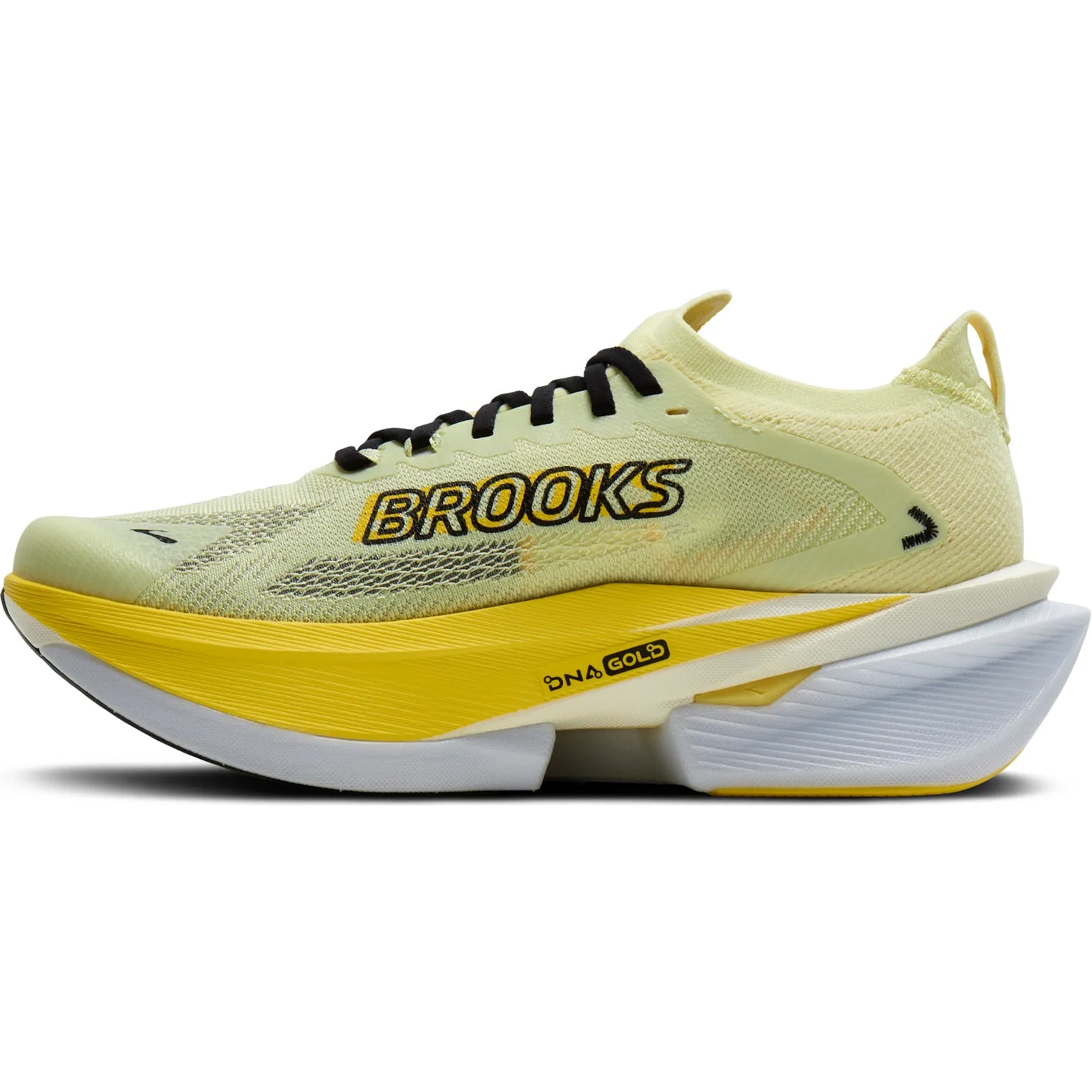 Brooks Men's Hyperion Max 3 Running Shoes Luminary Cyber Yellow Black inner side view with SpeedVault propulsion plate