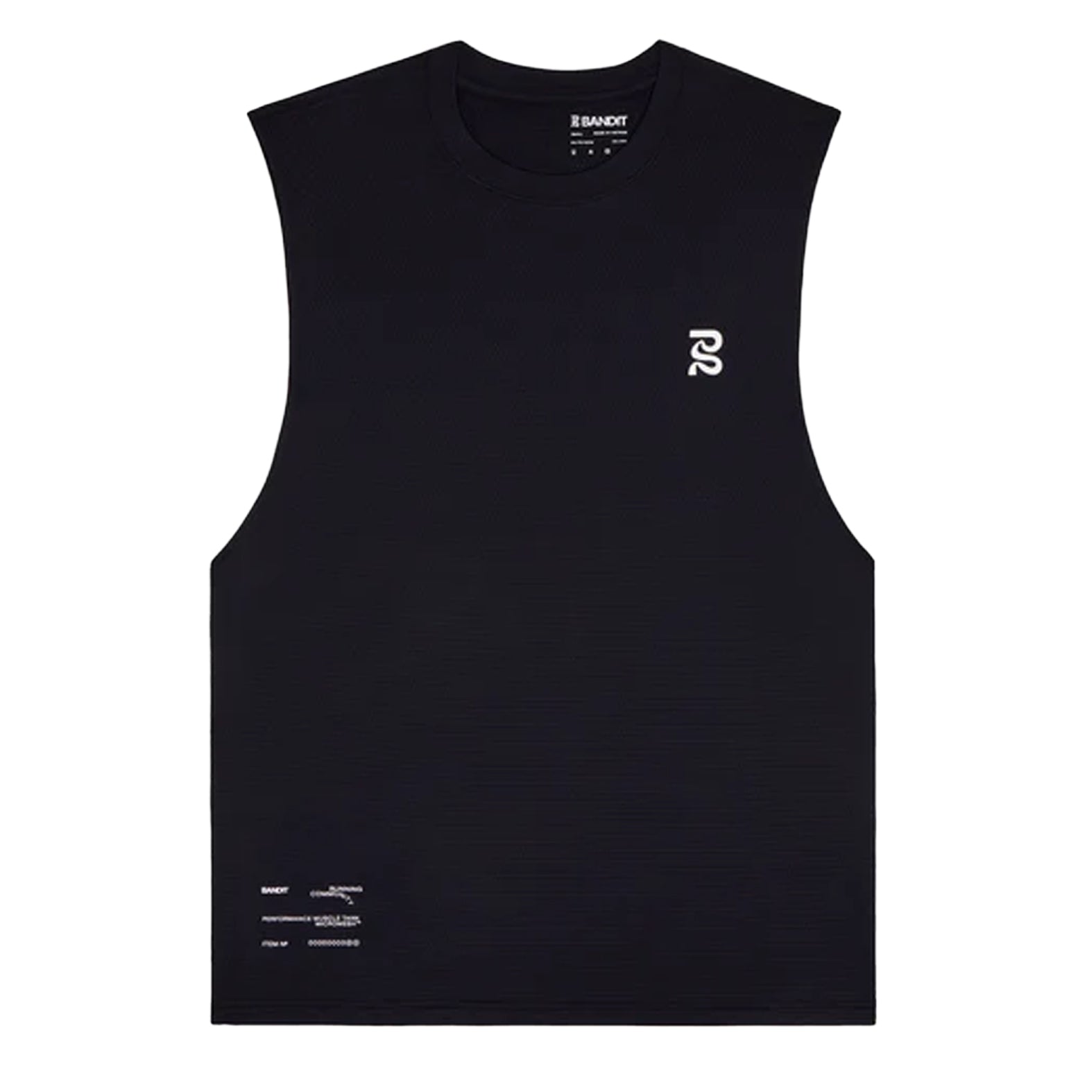 Men's Bandit Micromesh Run Tank Black front product view showing relaxed fit with subtle two-tone logo branding and breathable Micromesh construction