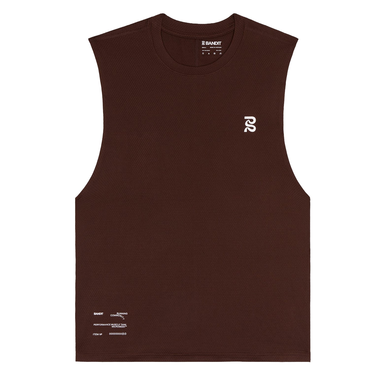 Men's Bandit Micromesh Run Tank Cacao product view showing relaxed fit with breathable Micromesh fabric and slightly cropped length