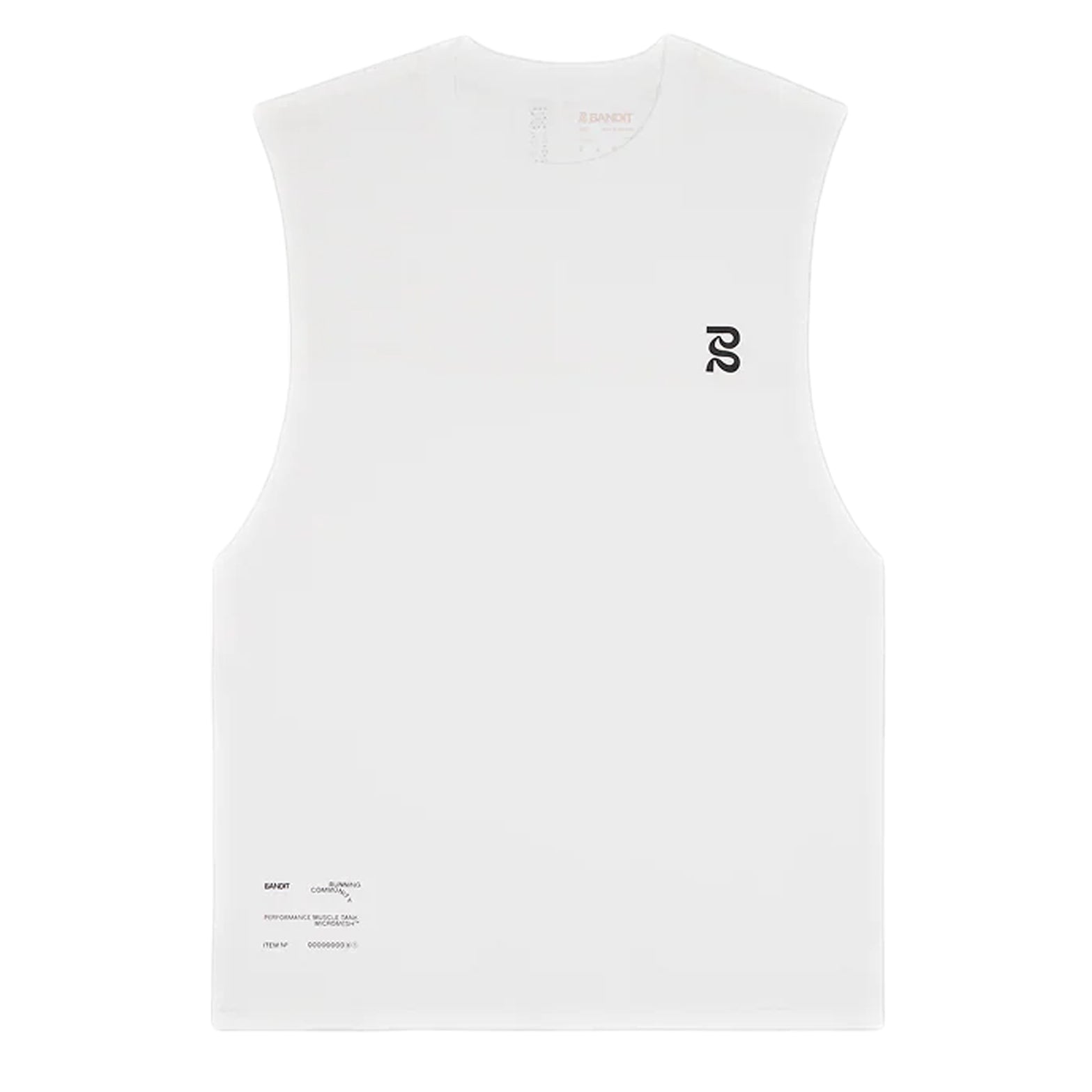Men's Bandit Micromesh Run Tank White front product view showing relaxed fit with subtle two-tone logo branding and breathable Micromesh construction