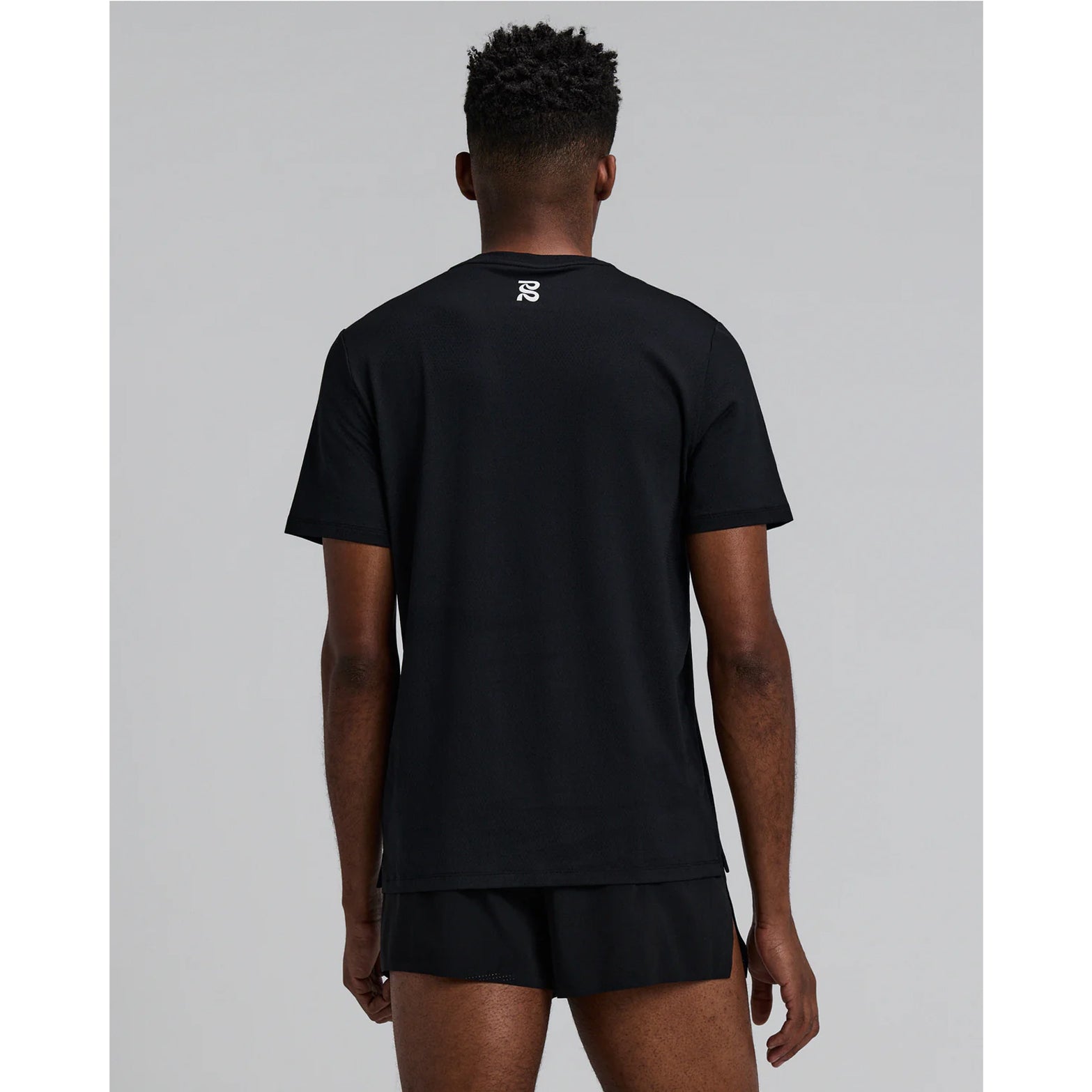 Men's Bandit Micromesh Run Tee Black back view showing ultra-breathable Micromesh construction with reflective graphic at centre back