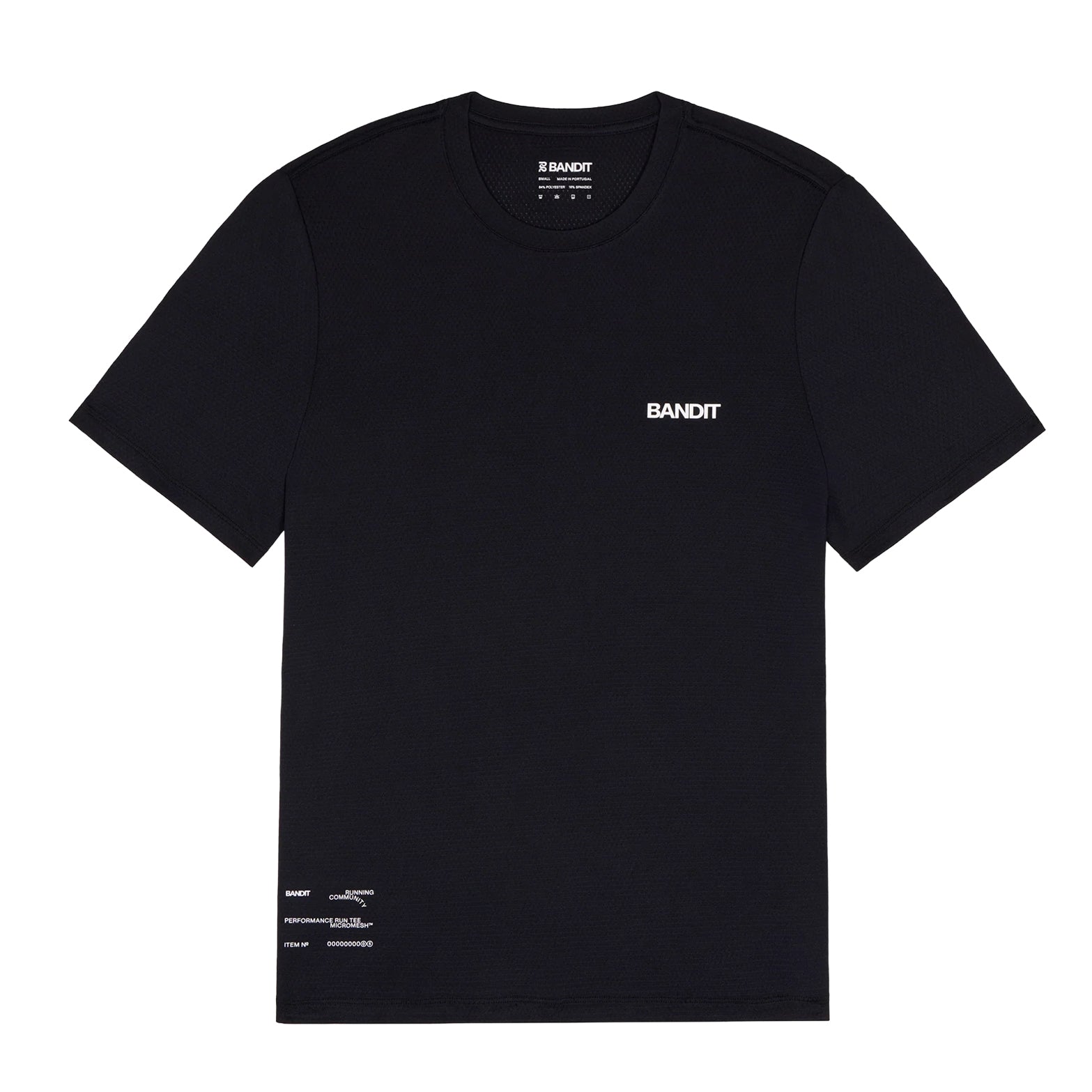 Men's Bandit Micromesh Run Tee Black product view showing relaxed fit with breathable Micromesh fabric and dyed-to-match reflective graphics