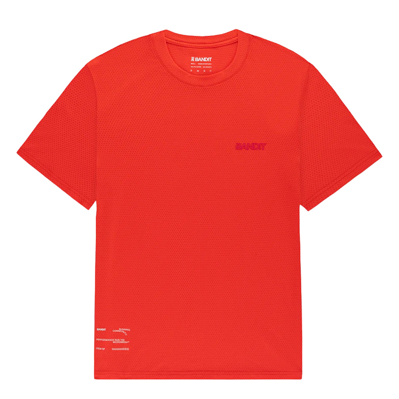 Men's Bandit Micromesh Run Tee Poppy front product view showing relaxed fit with crew neckline and subtle two-tone logo branding