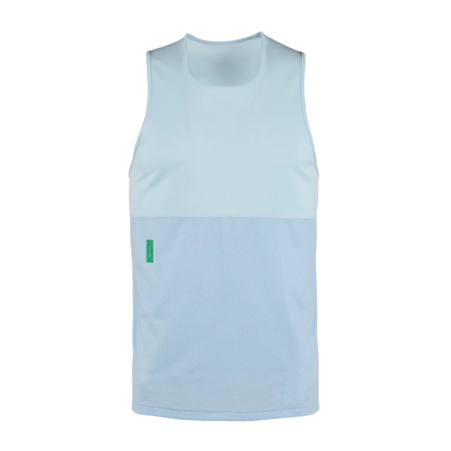 District Vision Men's Paneled Training Singlet Frost front product view showing 139gsm Japanese-milled fabric with featherweight mesh panel for high-output performance