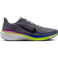 Introducing the Men’s Pegasus 42 RSG Running Shoes by Nike in Stealth, Purple Dynasty, and Volt. This stylish gray road runner features a black Nike swoosh, vibrant purple and pink accents, blue detailing, and a white sole highlighted by a bold volt-yellow stripe. Designed for both comfort and performance, the Pegasus 42 model is equipped with responsive Air Zoom cushioning to keep you moving in style.