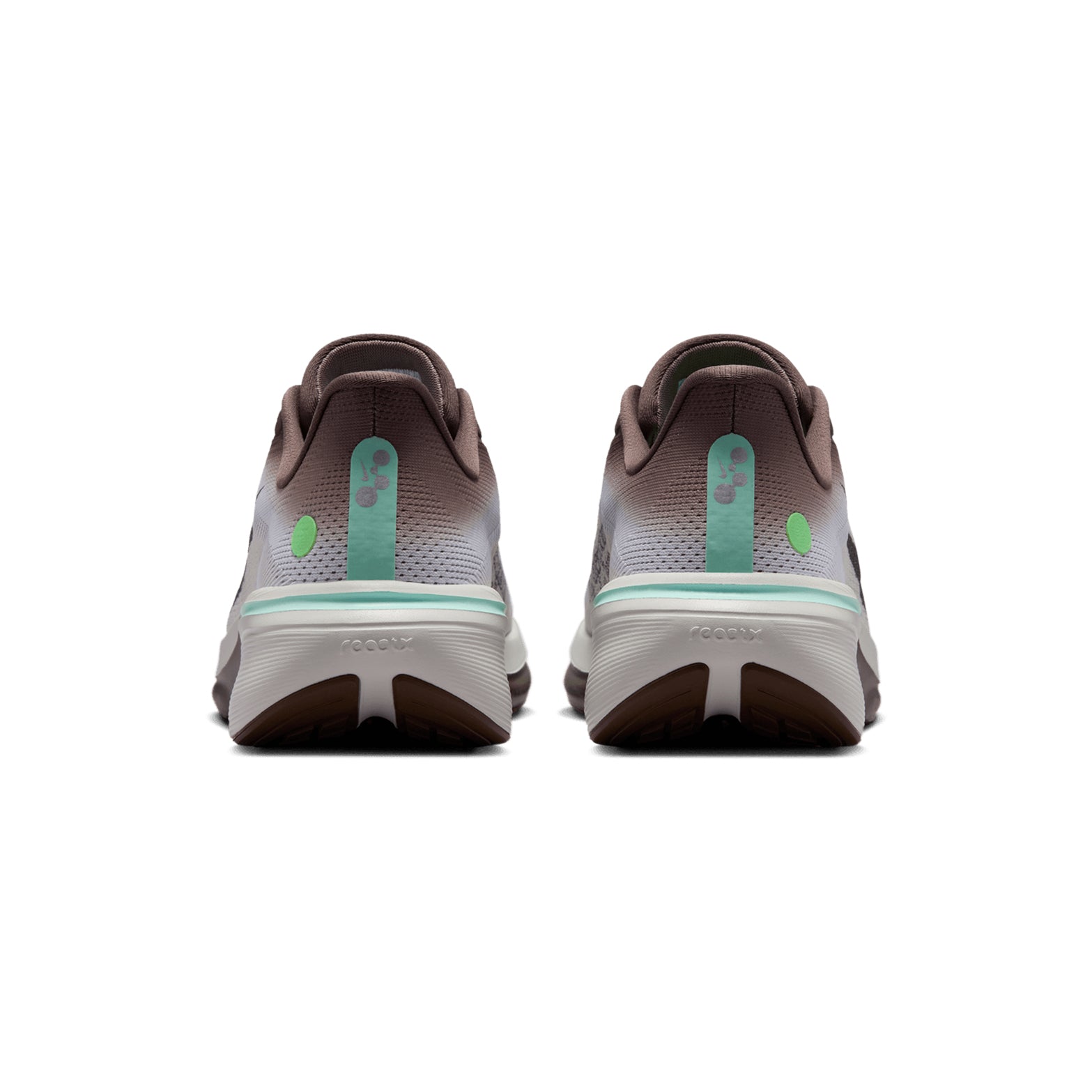 Men's Nike Pegasus 42 Running Shoes Ironstone Sea Glass Arctic Green Black heel view showing full-length Air Zoom unit with ReactX foam for Nike's highest energy return from heel to toe-off