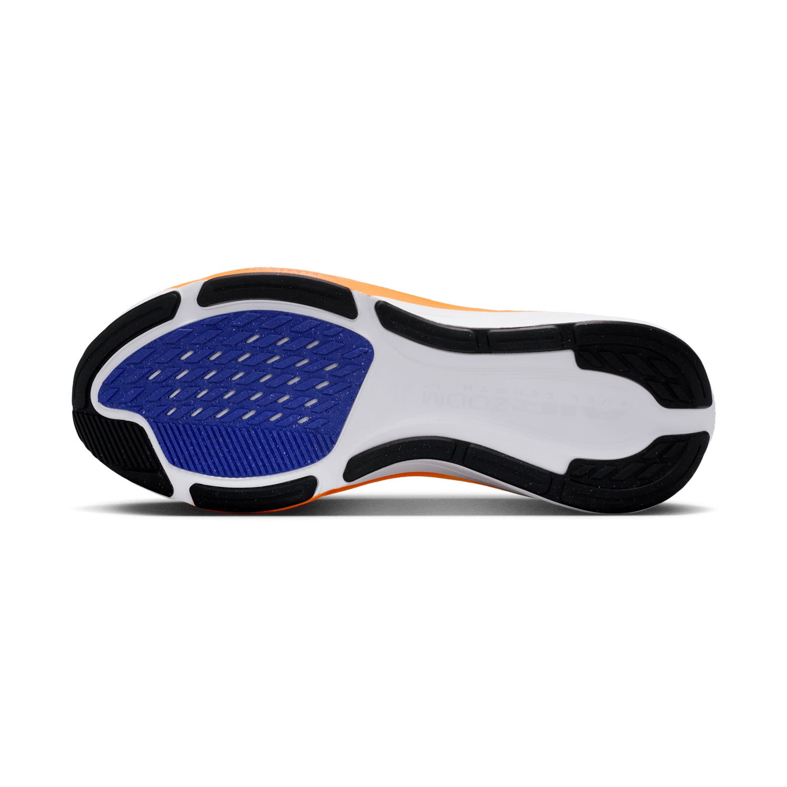 Men's Nike Pegasus 42 Running Shoes White Lapis Total Orange Metallic Silver sole view displaying updated Waffle outsole with high-abrasion rubber and flex grooves for traction and flexibility