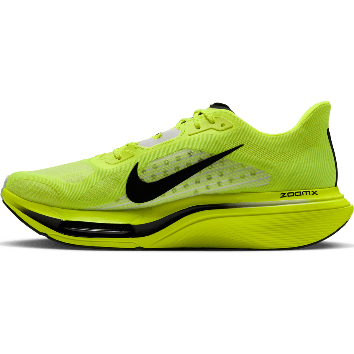 Men’s Pegasus Plus 2 Running Shoes Lemon Venom / Black / White, featuring a neon yellow design with a black swoosh and a thick, curved ZoomX foam sole.