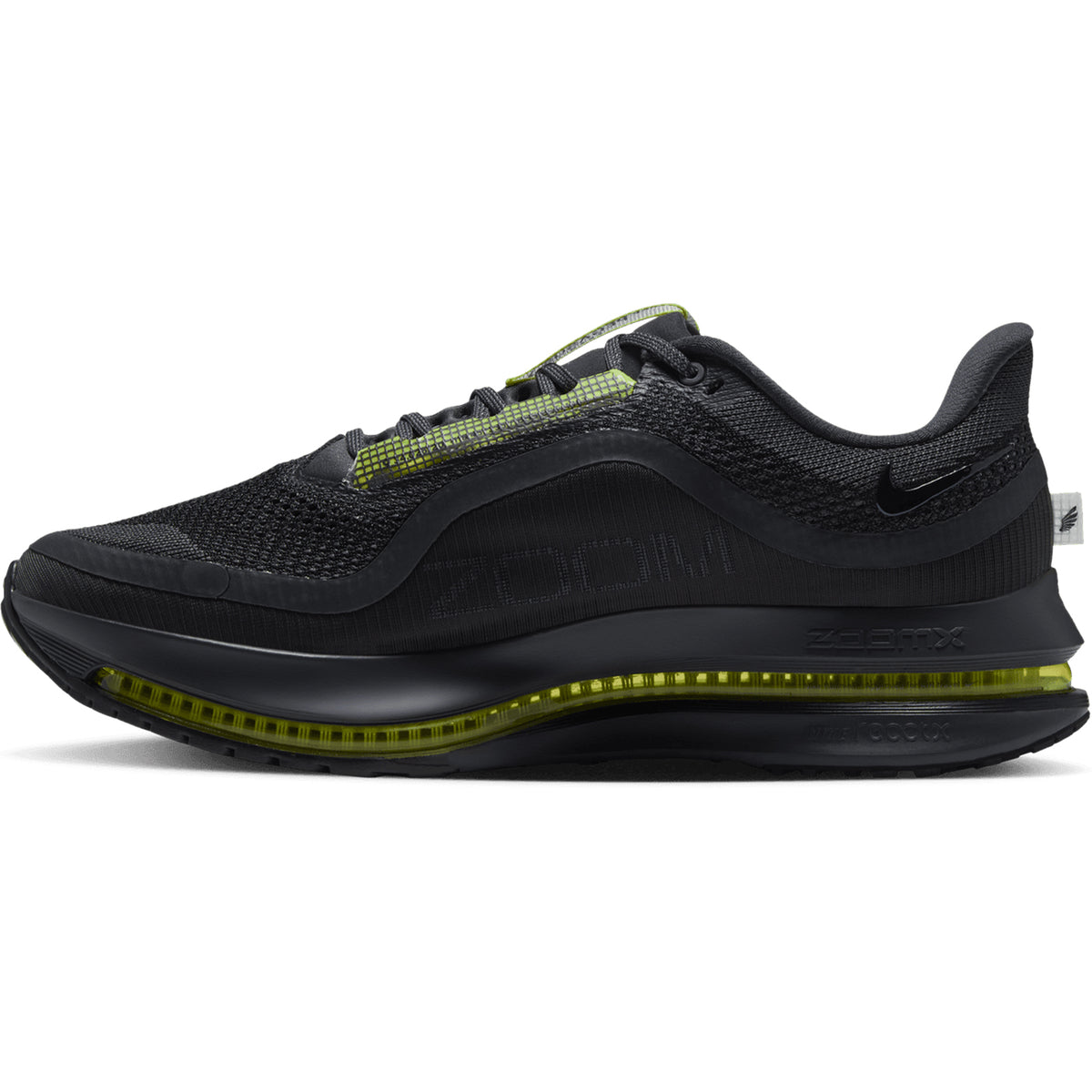 Introducing the Nike Men’s Pegasus Premium Running Shoes in Dark Shadow, Black, and Yellow Venom—a sleek and modern design featuring a breathable mesh upper, a signature Nike swoosh on the side, and a visible neon yellow air cushion embedded in the sole. Inspired by the Pegasus Premium line, these athletic sneakers provide triple-layer cushioning for enhanced energy return with every step.