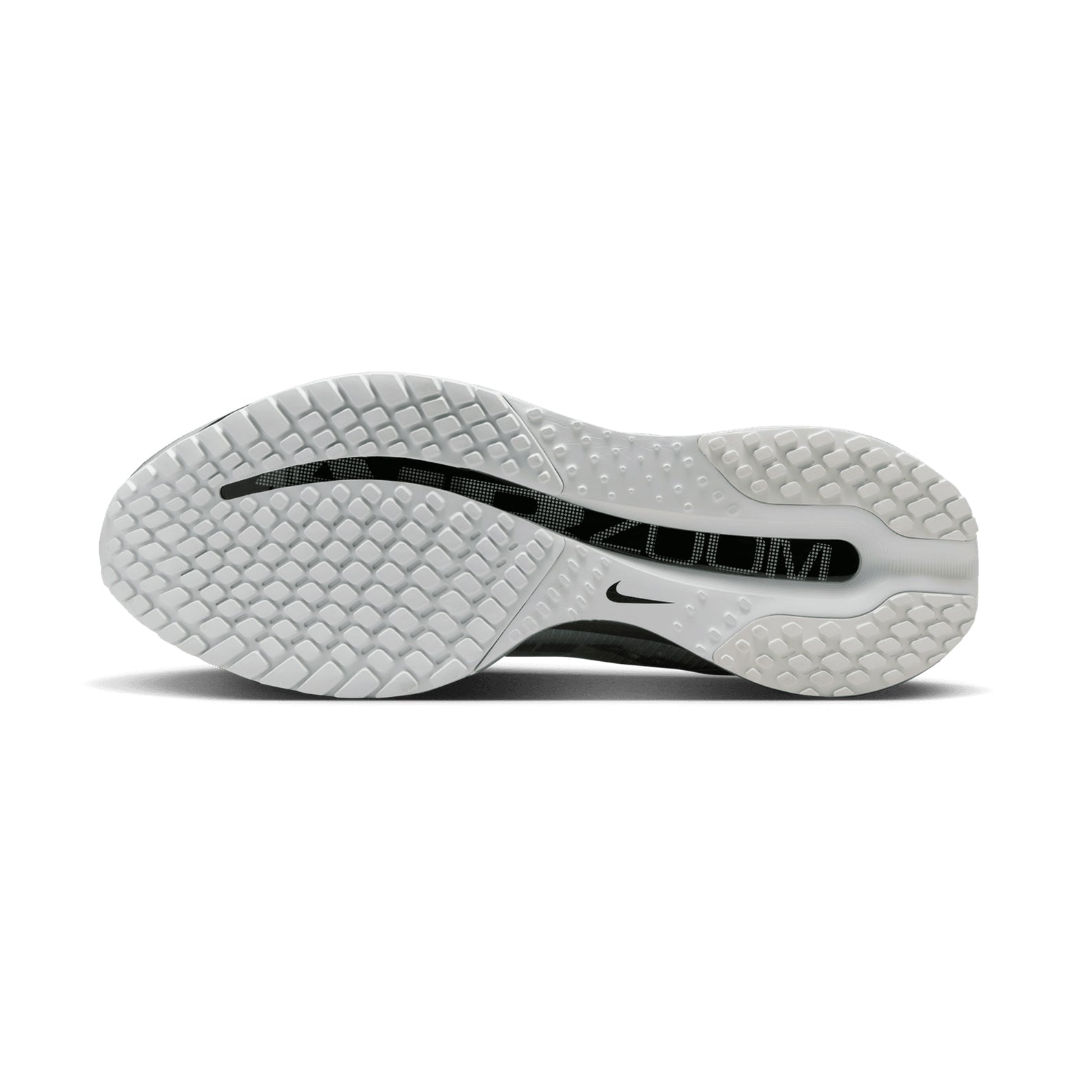 Nike Pegasus Premium men's running shoe in Photon Dust / Black / Metallic Silver — outsole view showing modified Waffle tread pattern with high-abrasion rubber and triple-stack midsole profile