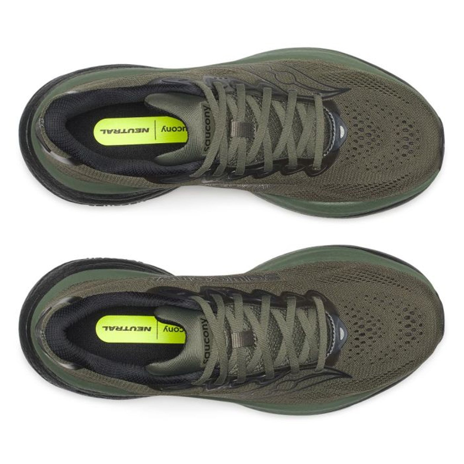 Men's Saucony Ride 19 Running Shoes Fatigue Black top view showing engineered mesh upper that stretches with foot movement for improved breathability and all-day comfort