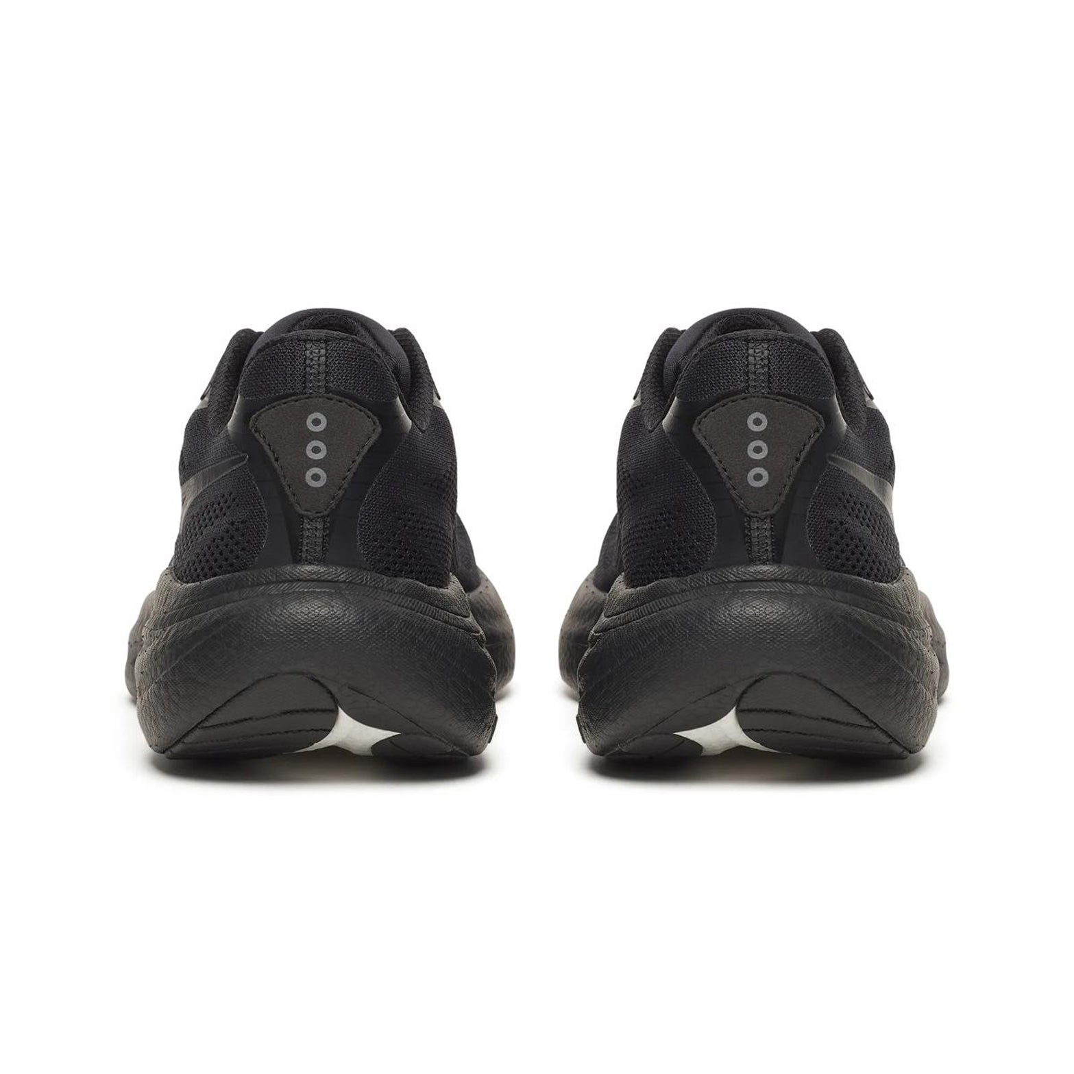 Men's Saucony Ride 19 Running Shoes Triple Black heel view showing cushioned midsole stack for comfortable everyday running