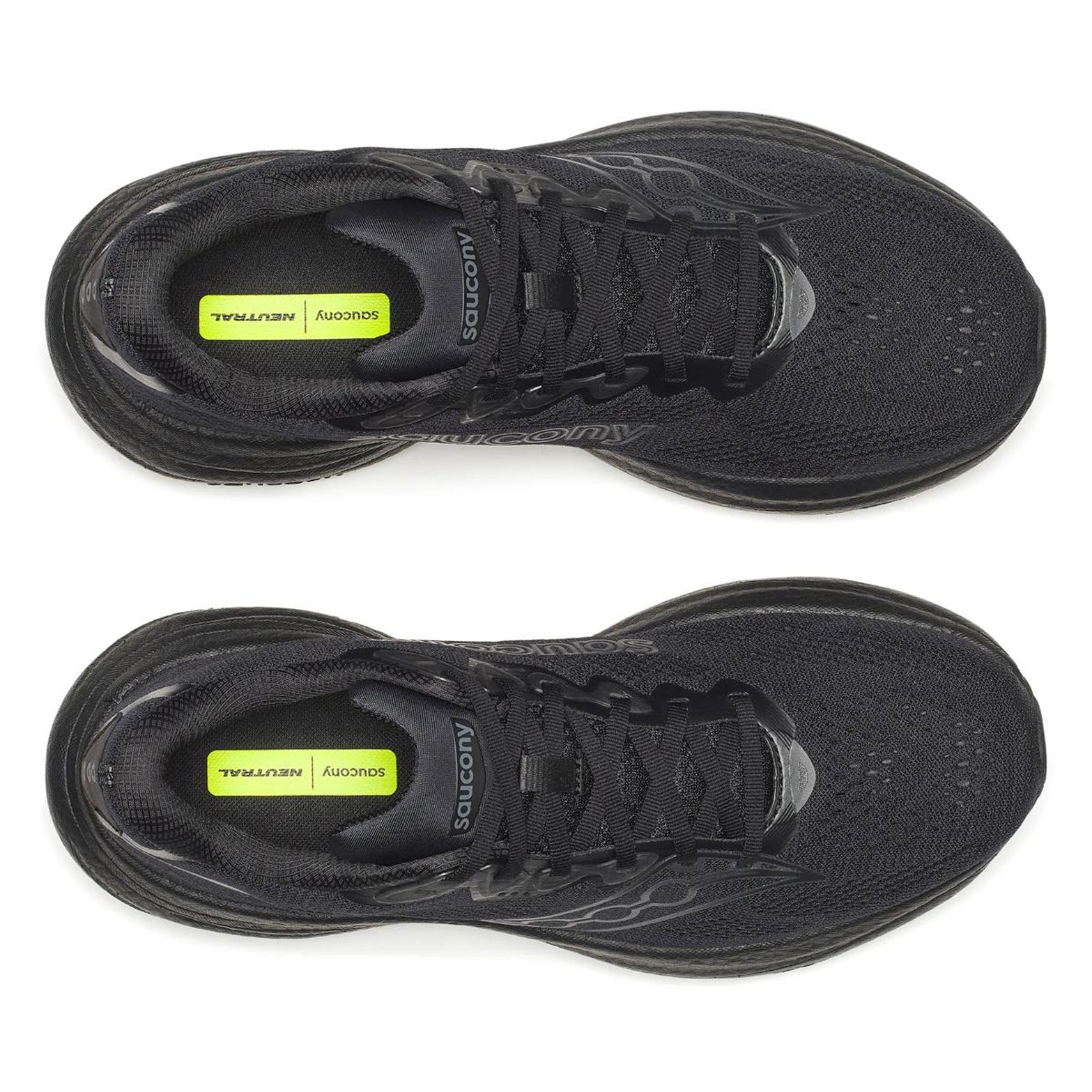 Men's Saucony Ride 19 Running Shoes Triple Black top view showing breathable upper construction for everyday running comfort