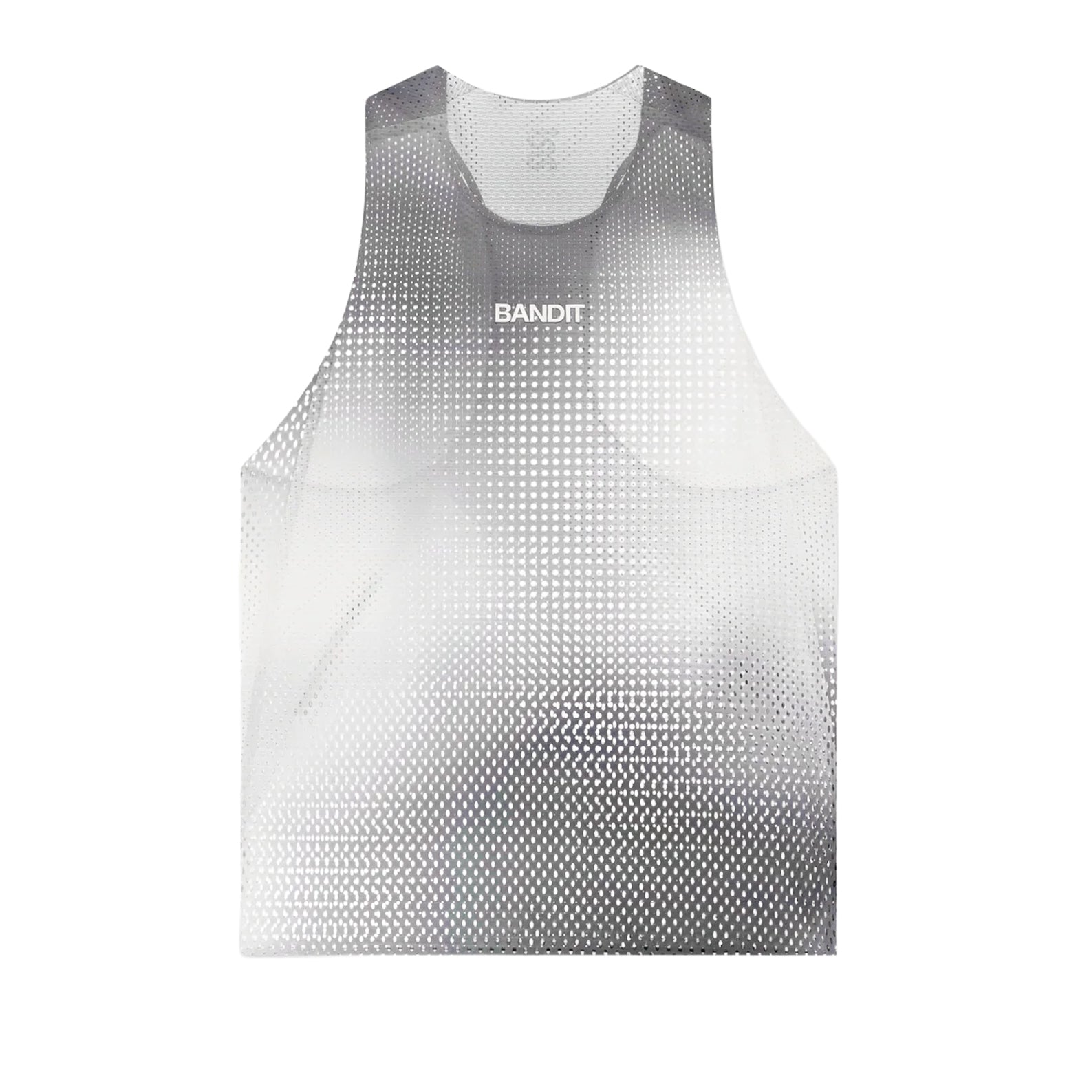 Men's Bandit Shredder Race Singlet with Flopack Slate Multi front product view showing Shredder gradient mesh with high neckline and two-tone reflective graphics