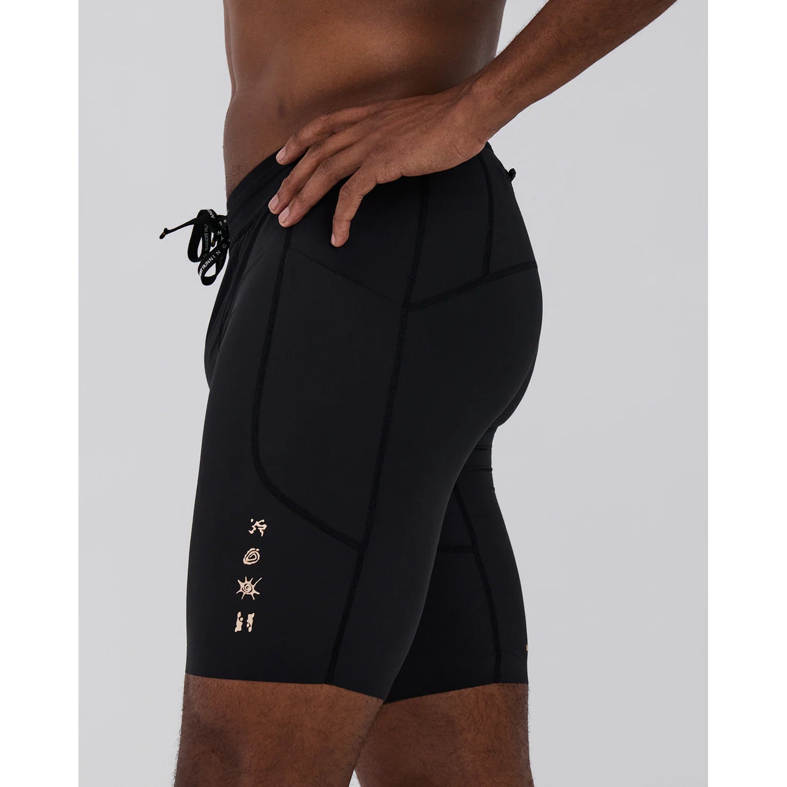 Men's Bandit SoLite 5 Pocket Half Tights Black side view showing compression fit with moisture-wicking fabric and waterproof phone pockets